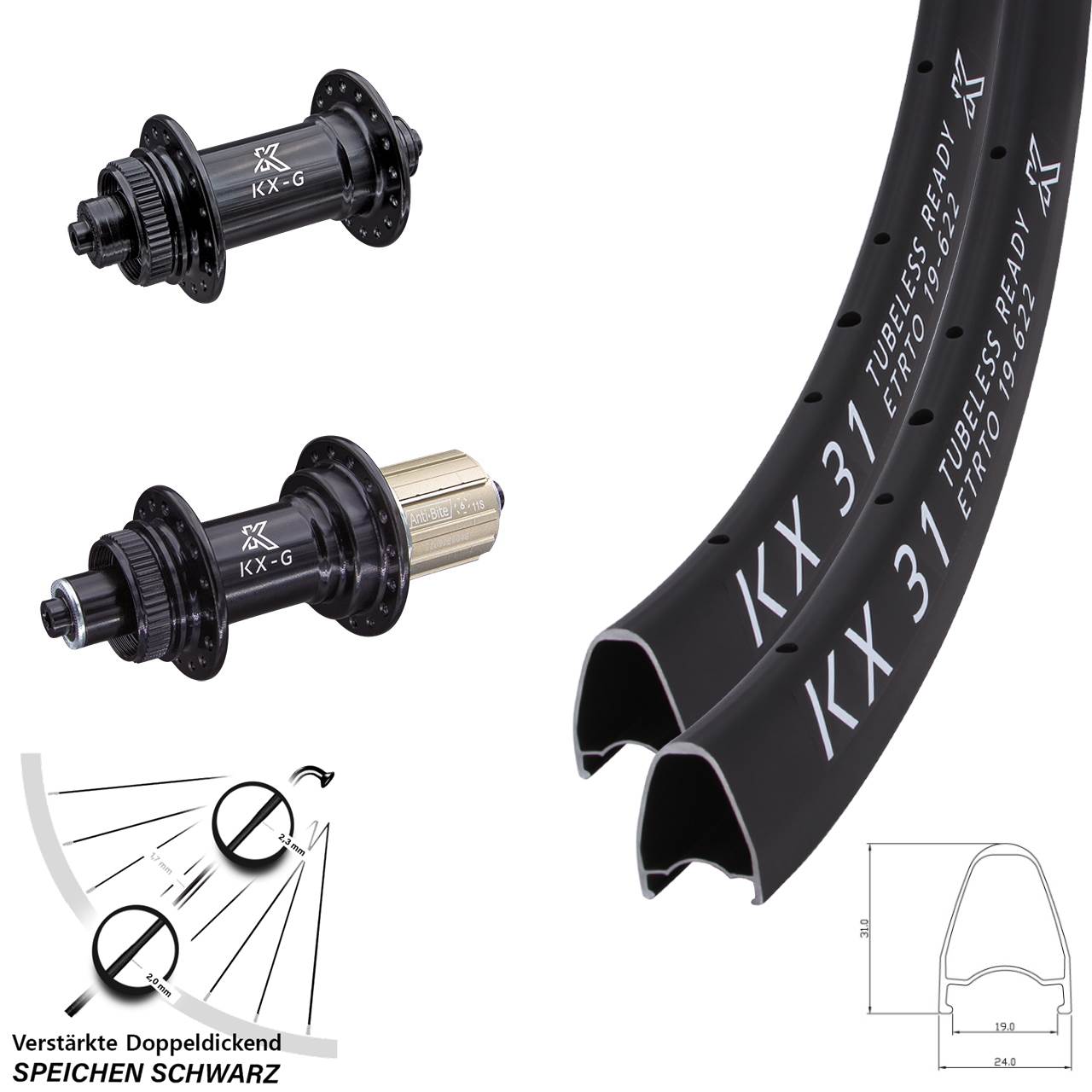 28 Zoll KX-G31 Laufradsatz Centerlock QR 8-12 fach HG
