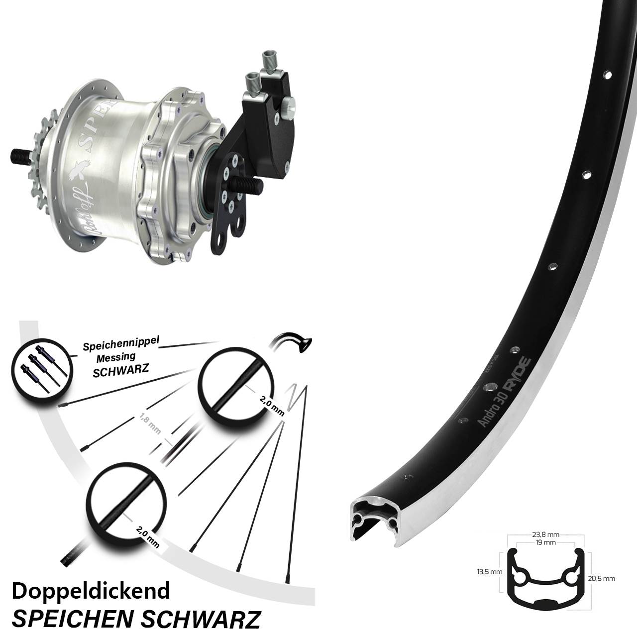 Ryde Andra 30 Hinterrad 28 Zoll mit Rohloff Speedhub TS