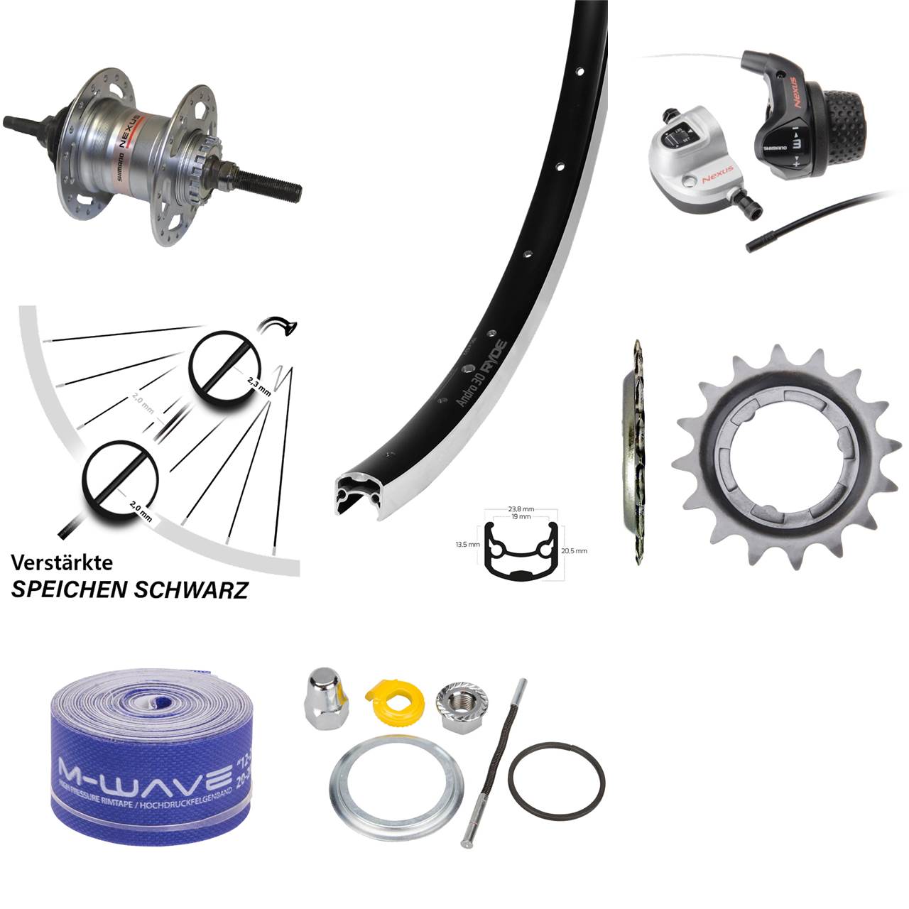 Ryde Hinterrad 28 Zoll Andra 30 mit Shimano 3 Gang für Rollenbremse