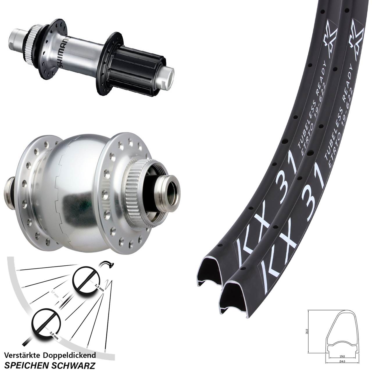 Centerlock Laufradsatz KX31 OS SON 28 Zoll Shimano GRX 8-12 fach HG 12x100/142