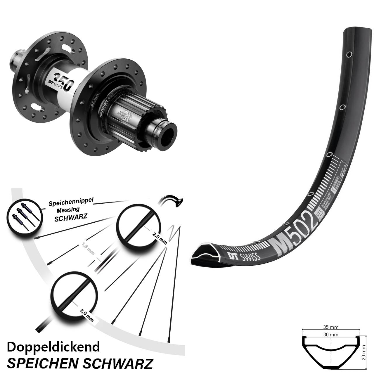 Centerlock Hinterrad 29 Zoll DT Swiss M 502-350 DEG72 Shimano Micro Spline 12x148