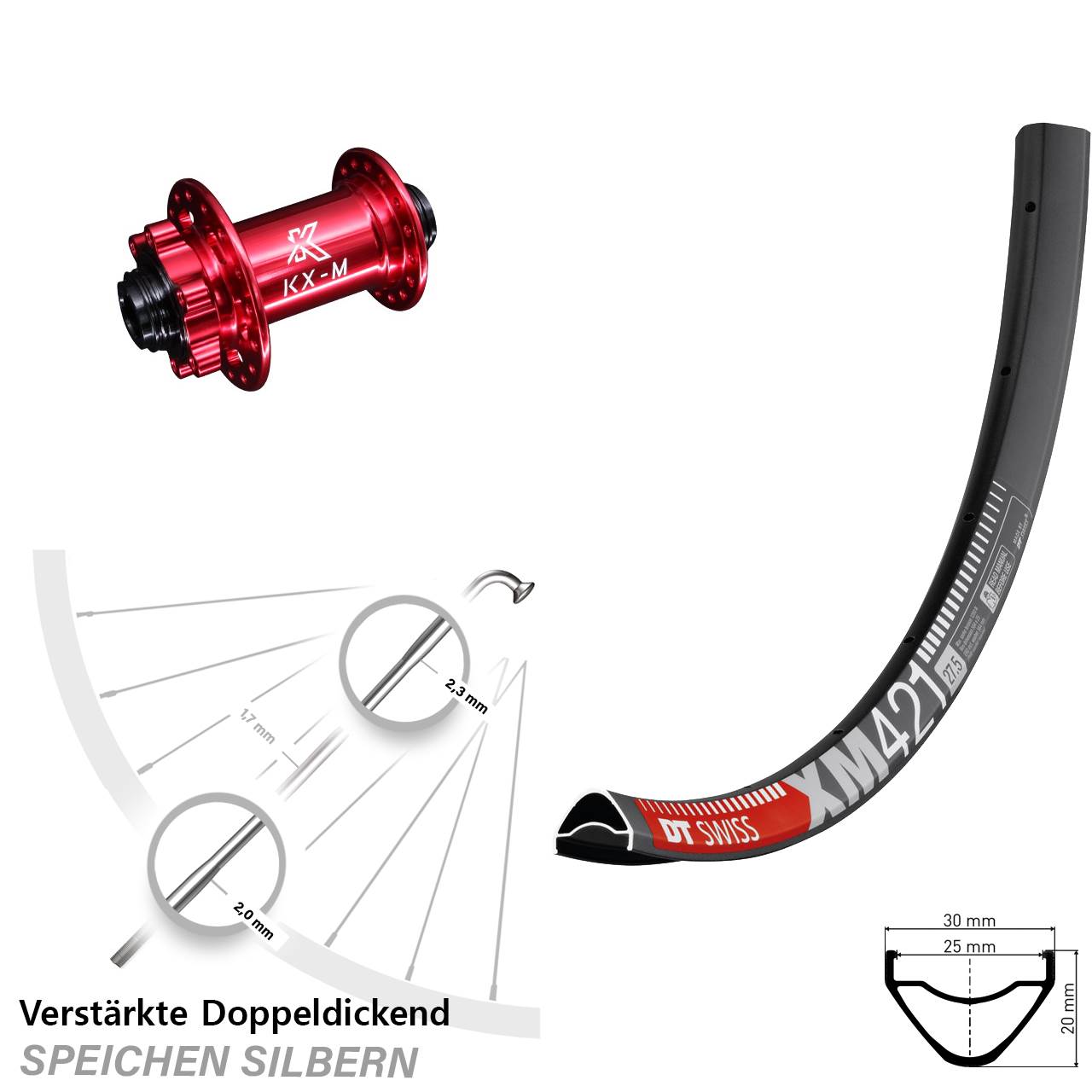 6-Loch Vorderrad 29 Zoll DT Swiss XM 421 KX-M rot 12x100