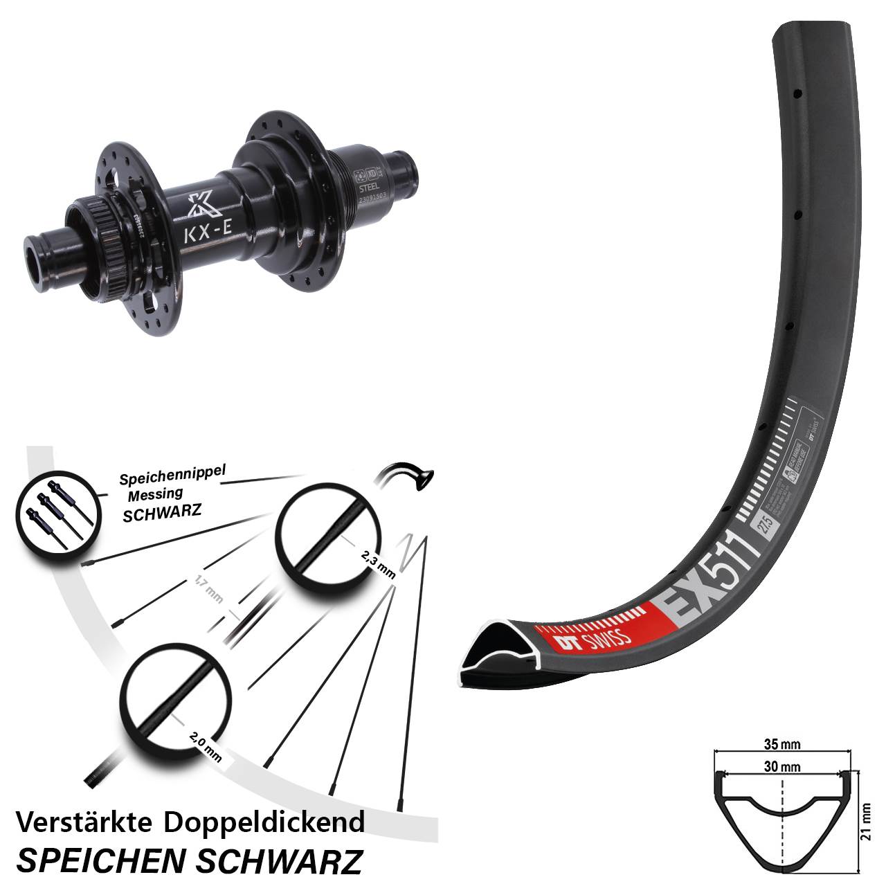27,5 Zoll DT Swiss EX511 KX-E Centerlock Hinterrad 12x148 SRAM XD