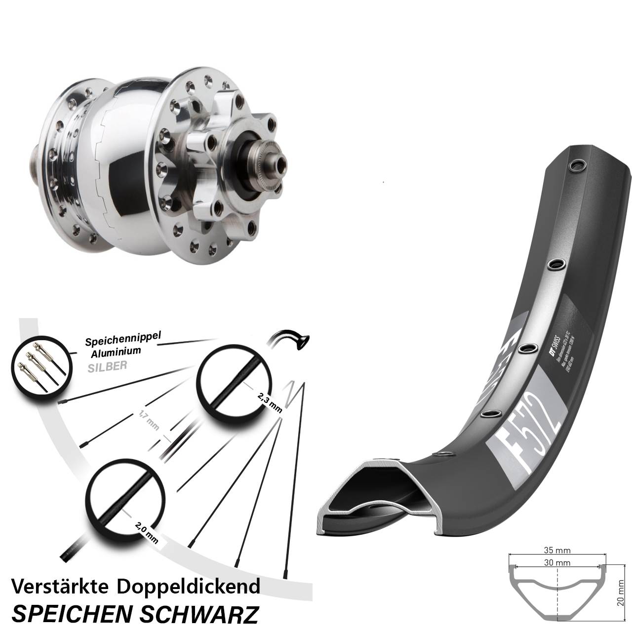 Disc Laufrad mit Nabendynamo 29 Zoll DT Swiss F 572 SON 28 für Schnellspanner