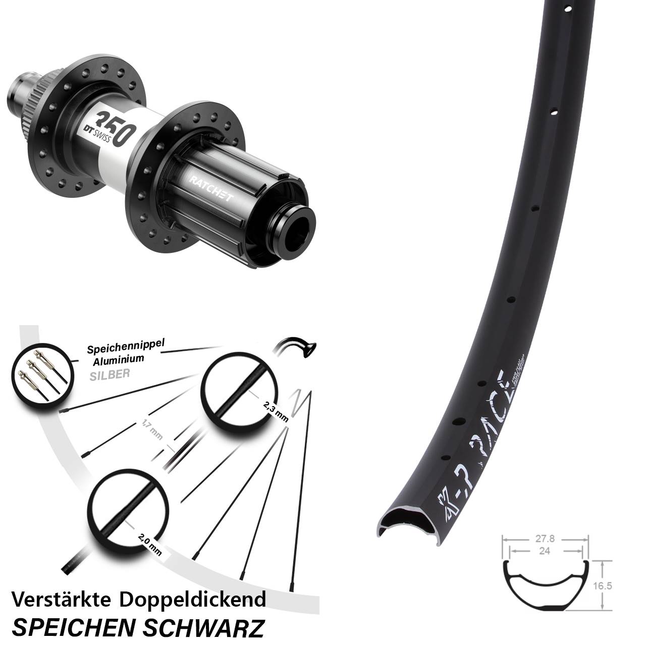 KX-R Race DT Swiss 350 Hinterrad Centerlock 12x142 8-11 fach HG