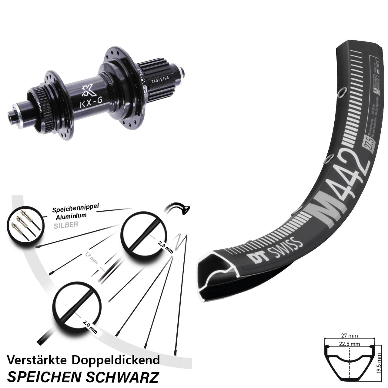DT Swiss M 442 KX-G 28 Zoll Disc Laufrad QR Micro Spline