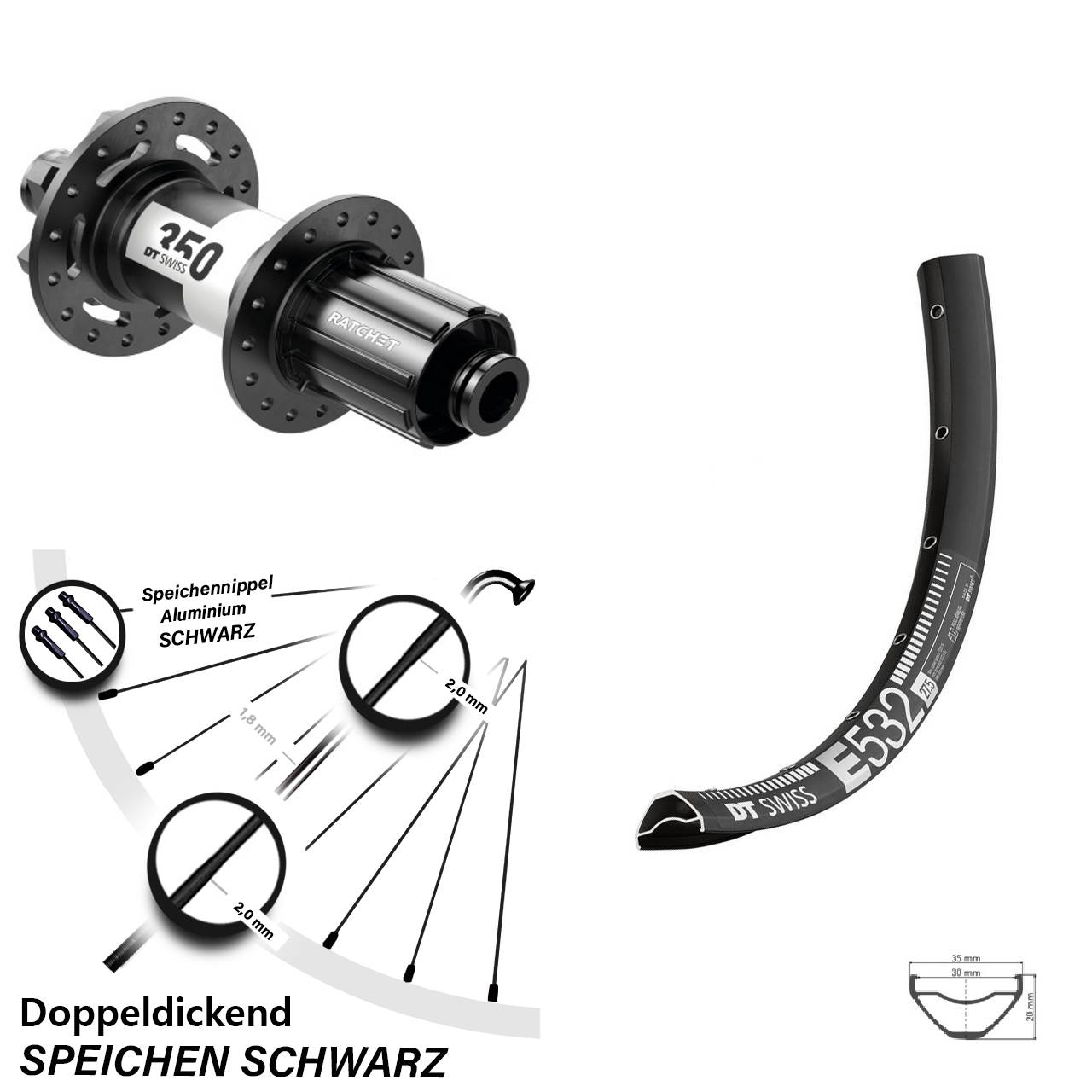 DT Swiss E 532-350 27,5 Zoll Disc Hinterrad 12x142 8-11 fach