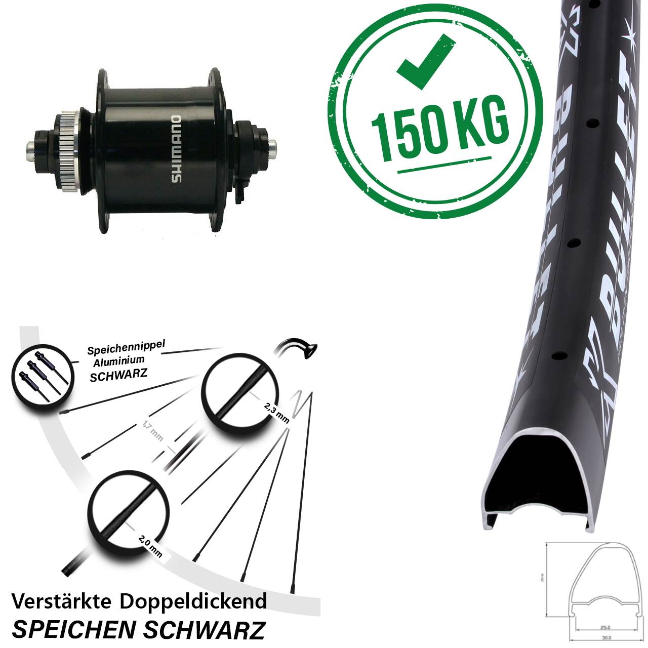 KX Bullet OS Shimano DH-UR700 28-29 Zoll Centerlock Dynamovorderrad für Schnellspanner