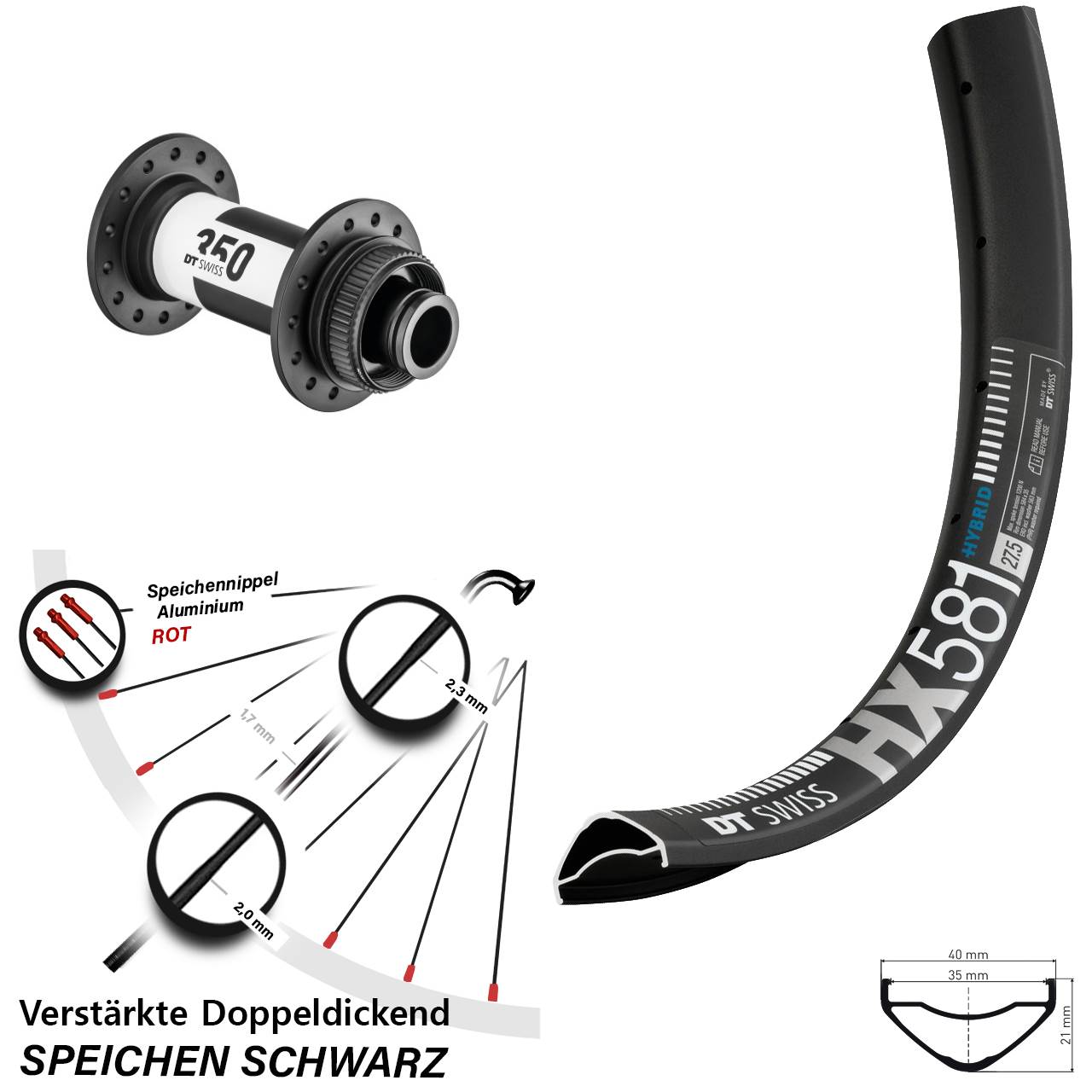 Centerlock Vorderrad 27,5 Zoll DT Swiss HX581-350 15x100