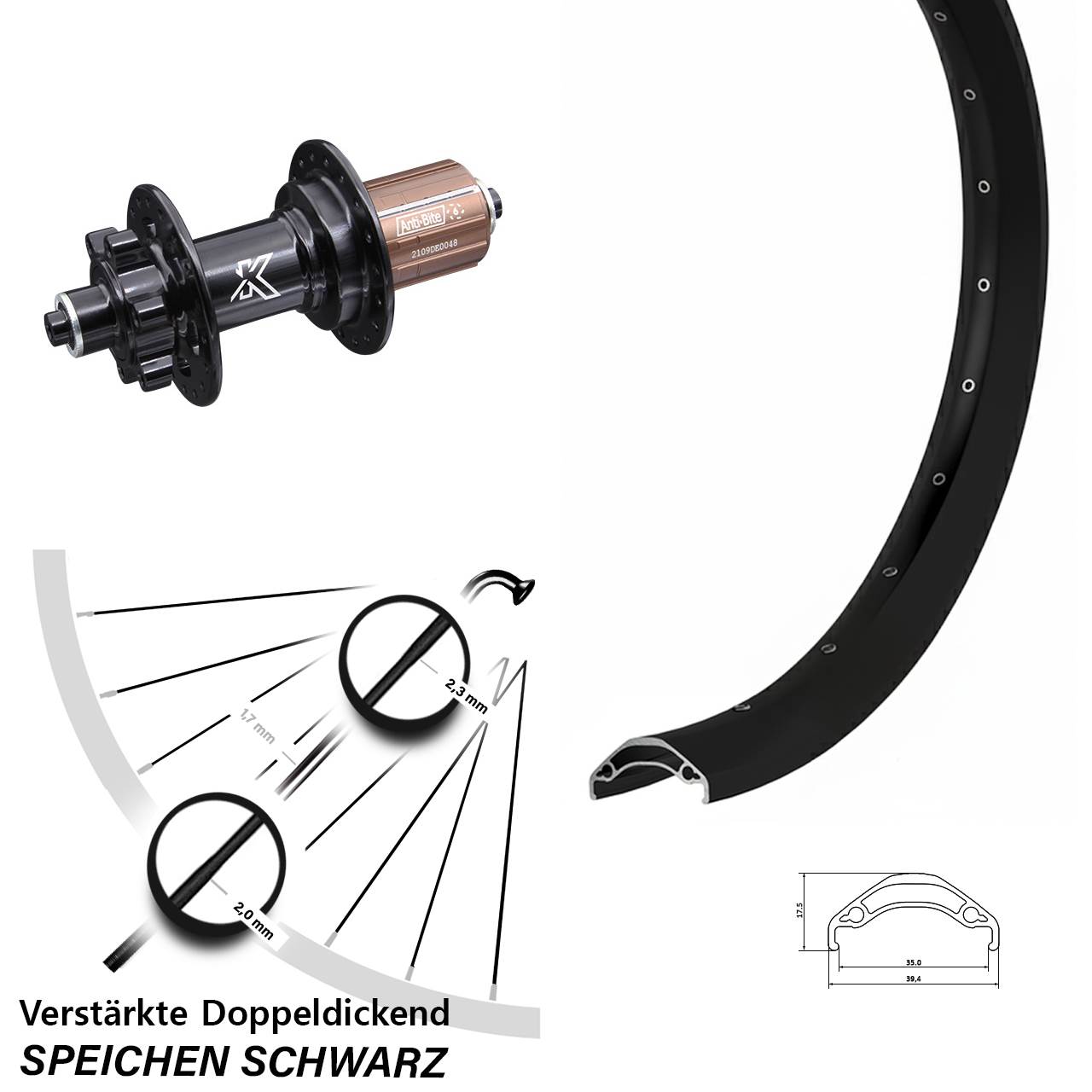 6-Loch Hinterrad 29 Zoll Ryde Disc 35 KX-M 8-12 fach QR