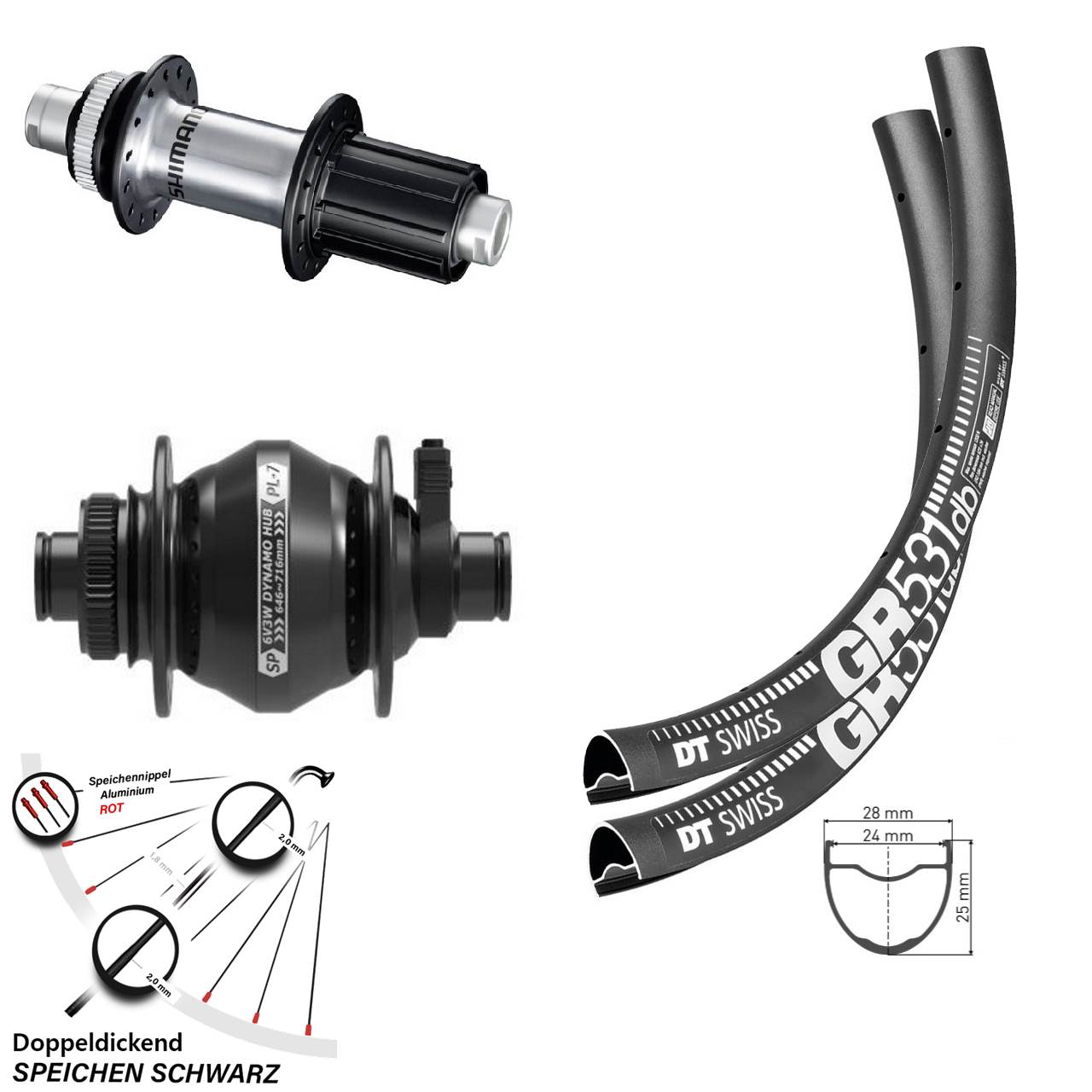Laufradsatz 28-29 Zoll DT Swiss GR 531 SP PL-7 Shimano GRX 8-12 fach HG 12x100/142