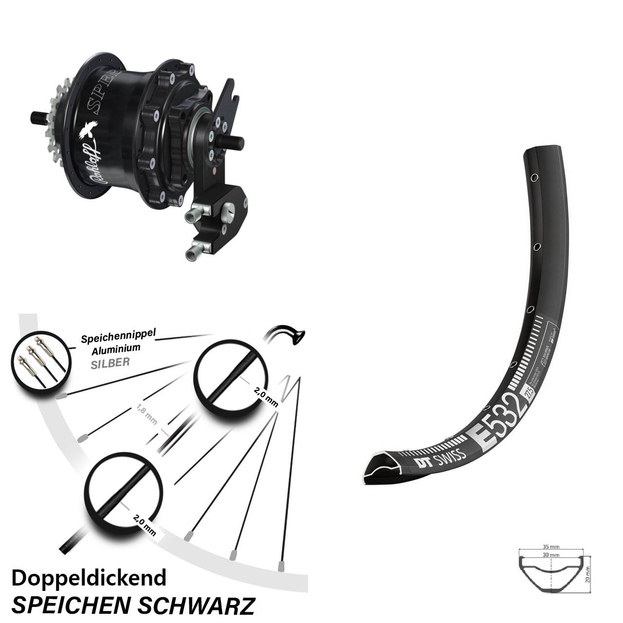 Disc Laufrad 29 Zoll DT Swiss E532 Rohloff TS DB OEM2 Tandem