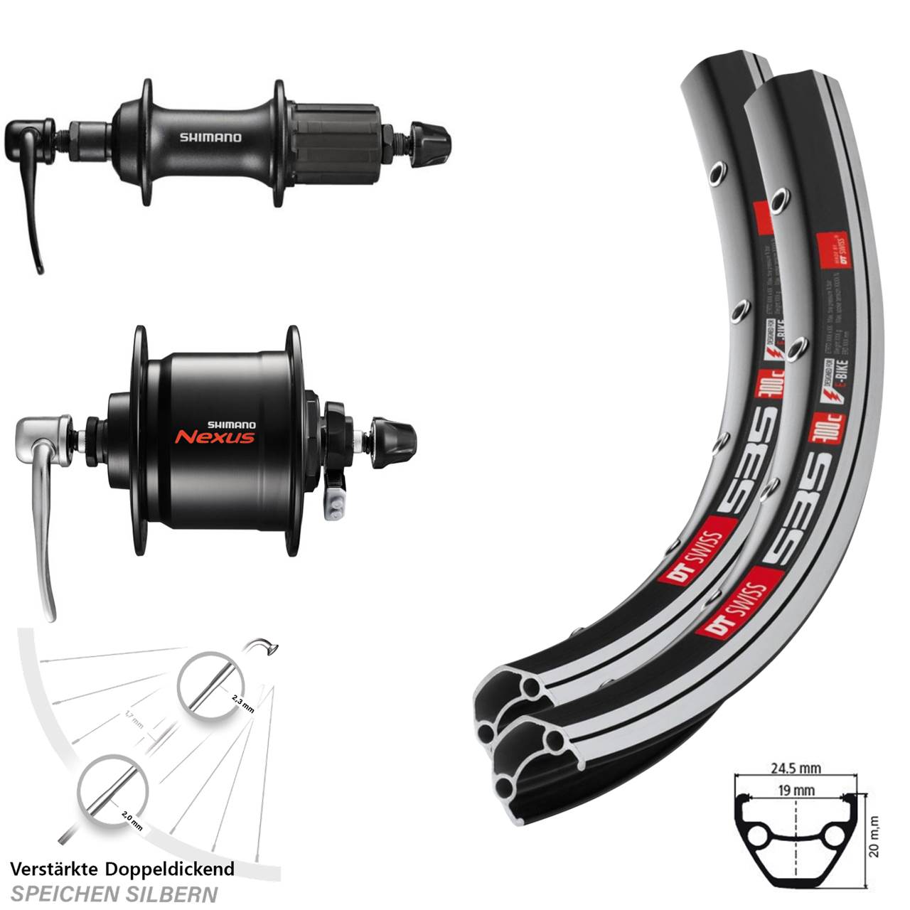 Laufradsatz QR 28 Zoll DT Swiss 535 Shimano DH-C3000 T3000 8-11 fach HG