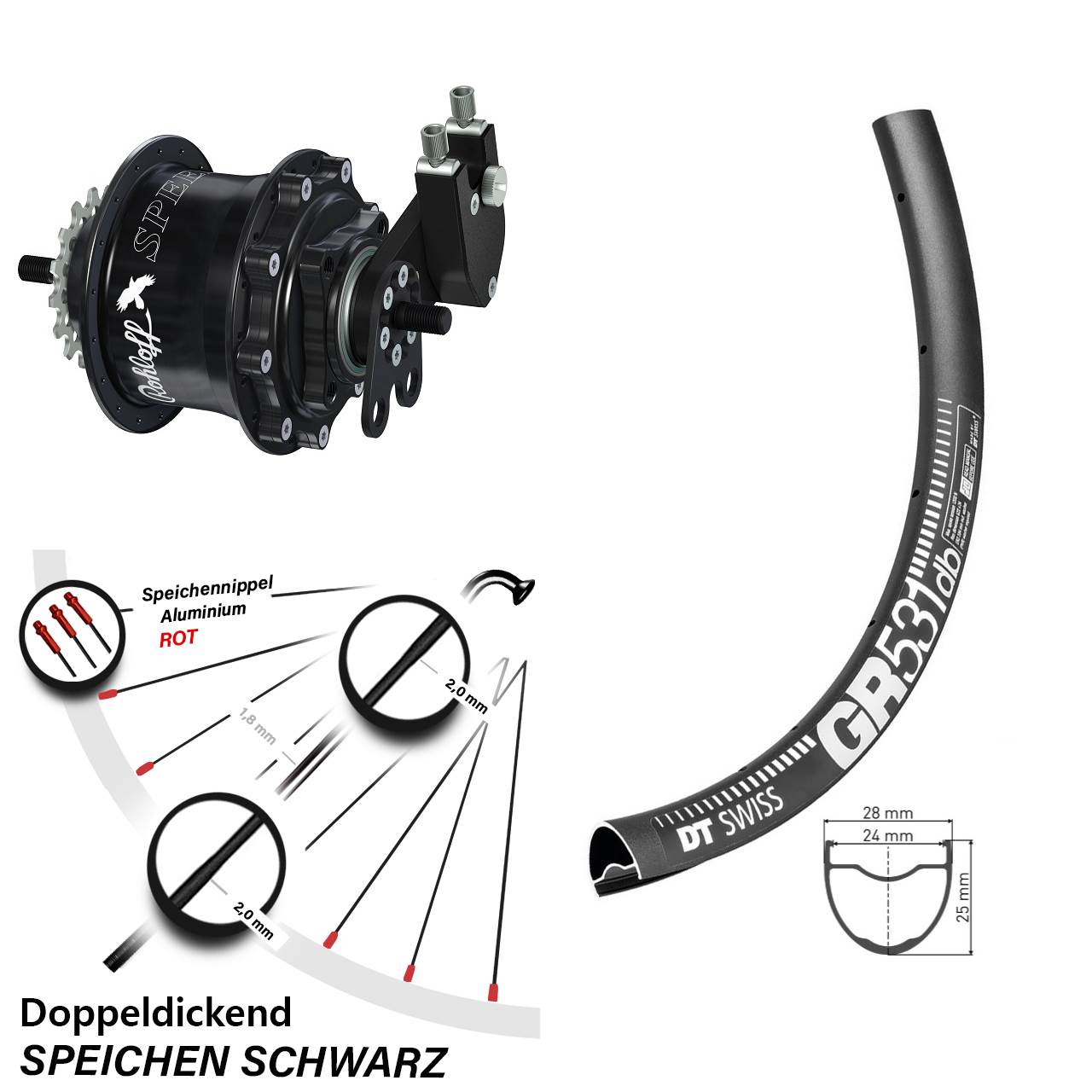 28 Zoll DT Swiss GR 531 Rohloff Speedhub TS DB Tandem