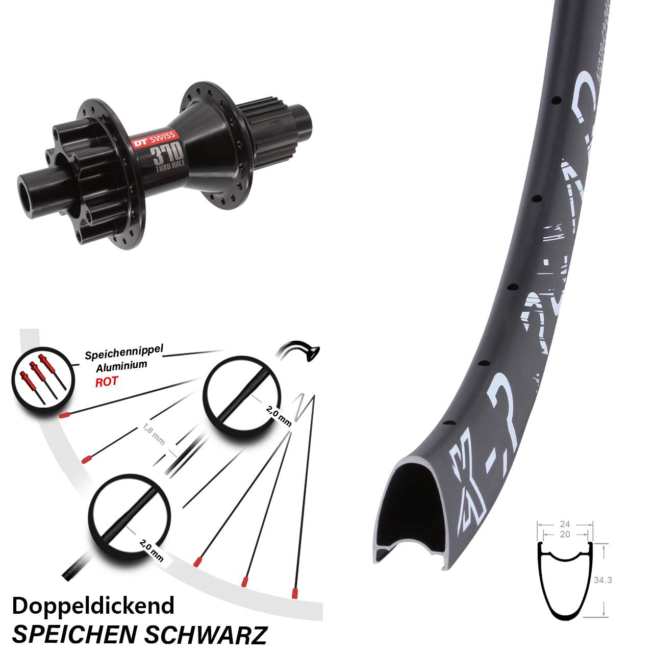 28 Zoll KX-R Road DT Swiss 370 Hybrid Disc Laufrad 12x142 Shimano Micro Spline