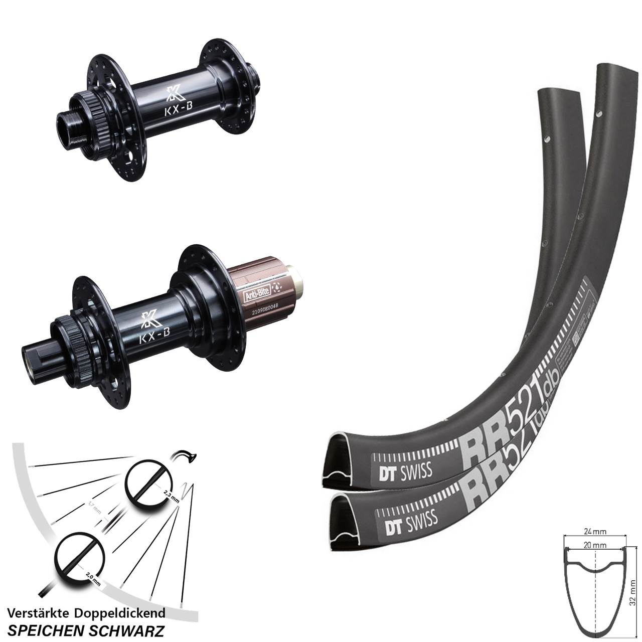 Centerlock Laufradsatz 28 Zoll DT Swiss RR521 KX-B Road 8-12 fach HG 12x110/148 Boost