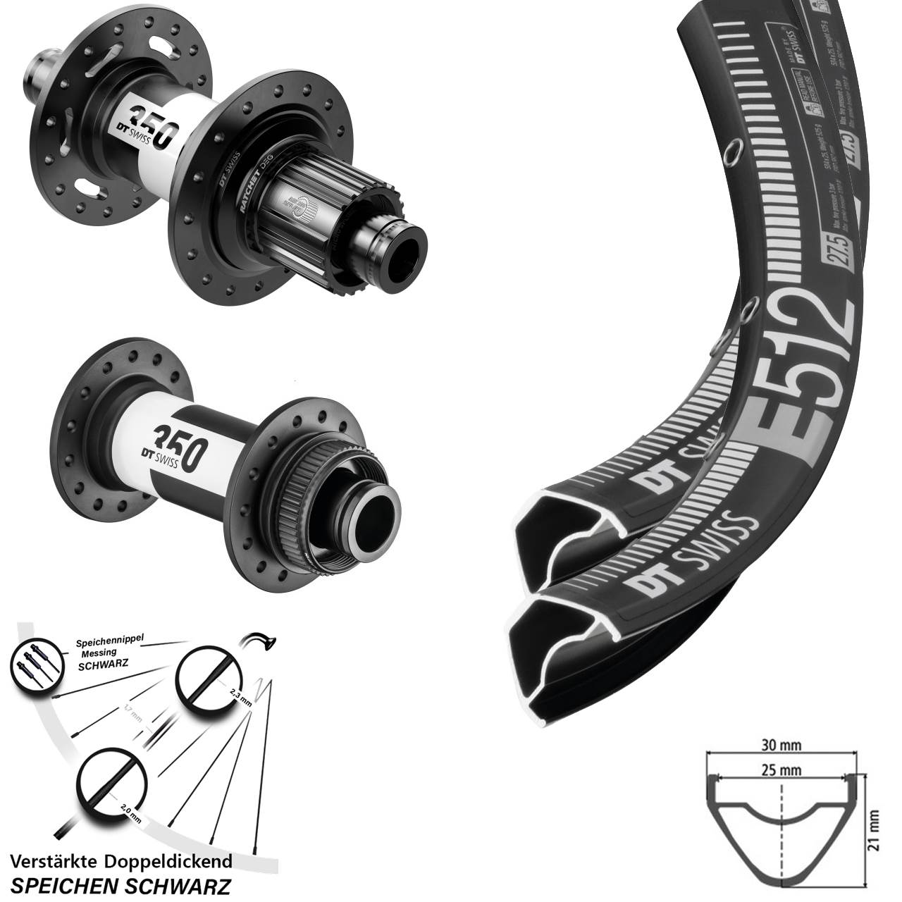 DT Swiss E 512-350 DT Swiss 350 DEG 72 650B Disc Laufrad-Satz Boost Micro Spline