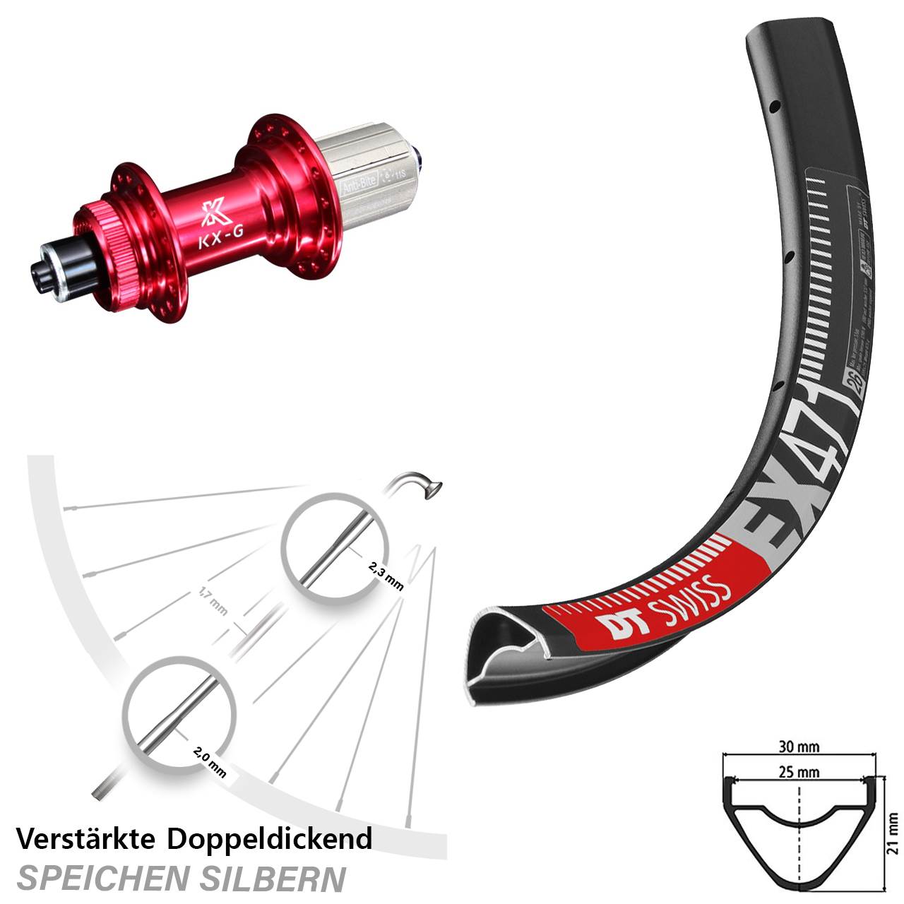 DT Swiss EX 471 Hinterrad 29 Zoll KX-G 135 8-12 fach rot-eloxiert