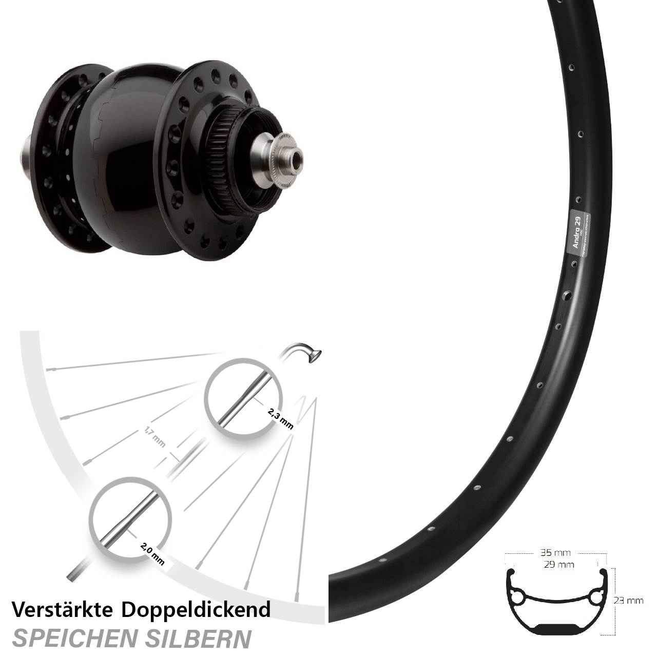 Disc Vorderrad mit Nabendynamo für Schnellspanner 27,5 Zoll Ryde Andra 29 SON 28
