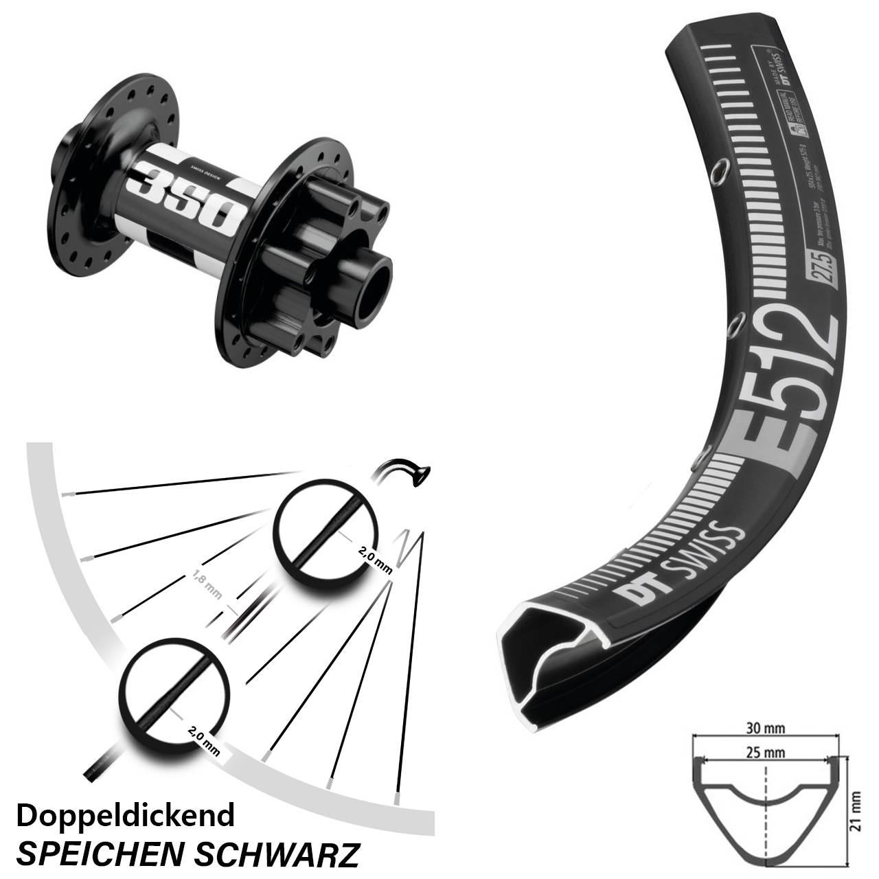 27,5 Zoll DT Swiss E 512 350 Disc Vorderrad 15x110 Boost