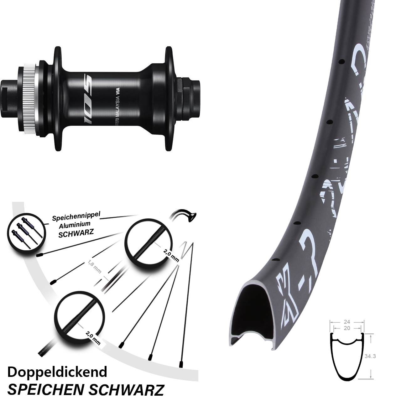 28 Zoll KX-R Road Shimano HB-R7070 Disc Vorderrad 12x100