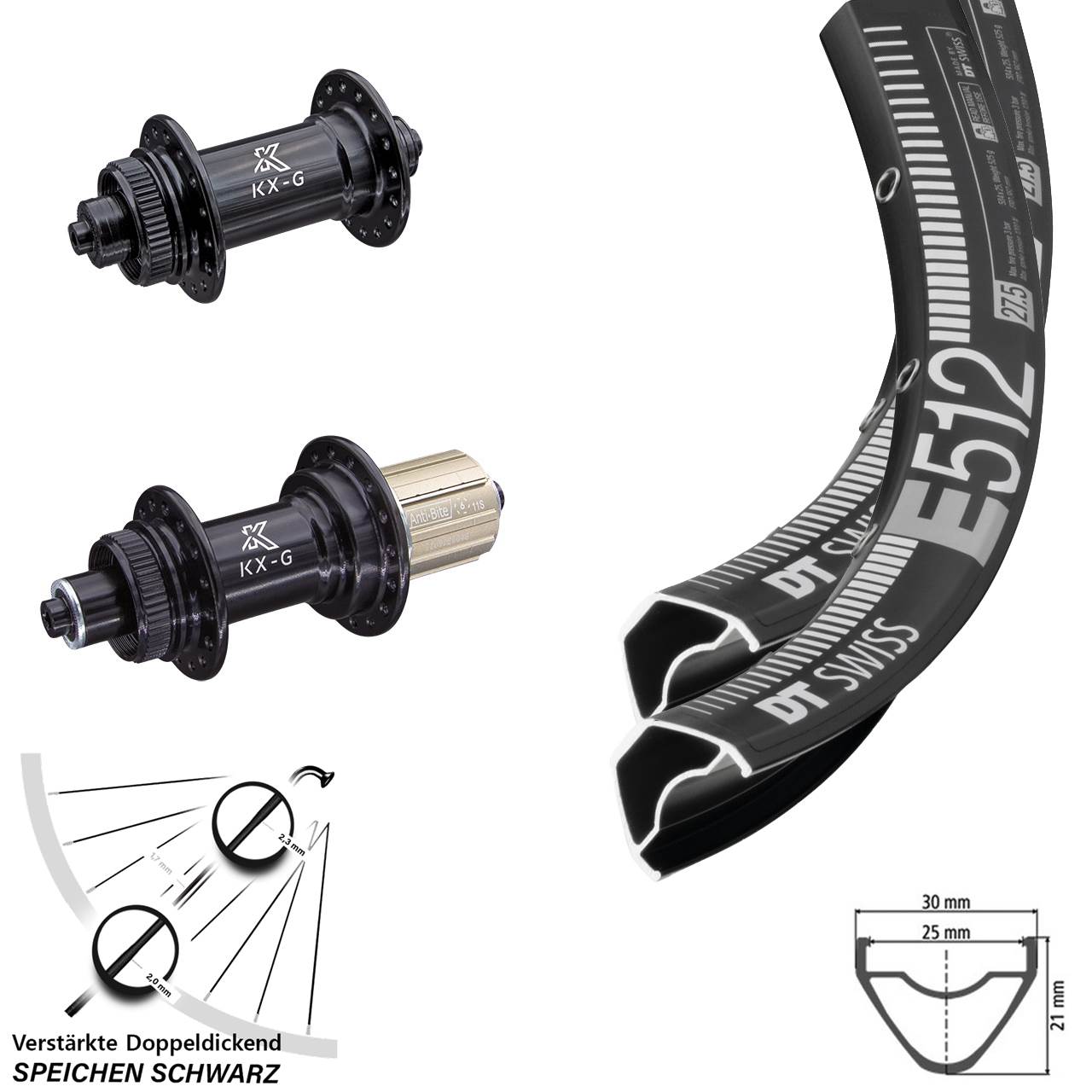 Laufradsatz Centerlock 29 Zoll DT Swiss E 512 KX-G 8-12 fach HG QR