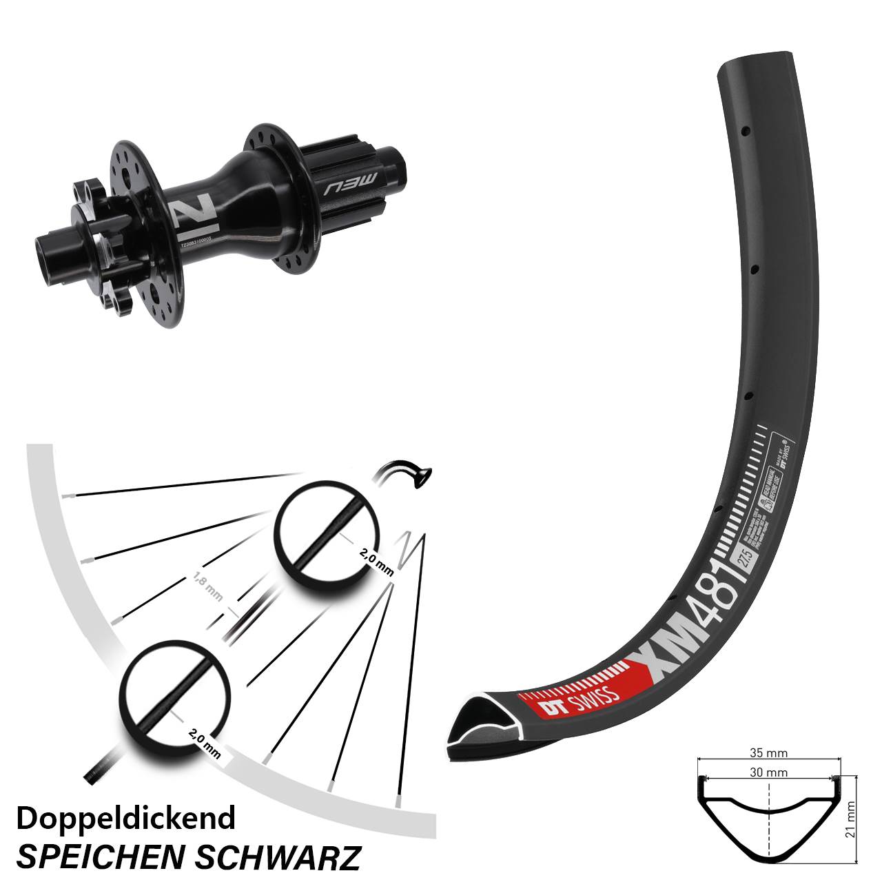 27,5 Zoll DT Swiss XM 481 Novatec D792 6-Loch Hinterrad 12x142 Campa N3W