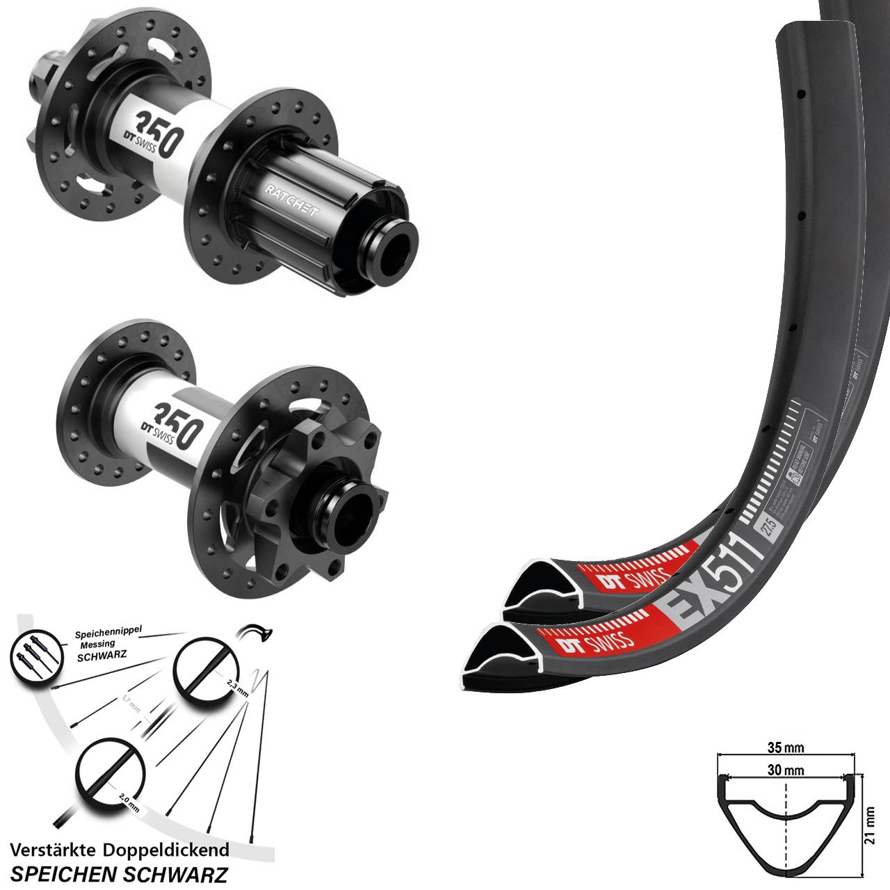 29 Zoll DT Swiss EX 51-350 Ratchet 36 Disc Laufradsatz 15x110 12x148 8-11 fach HG