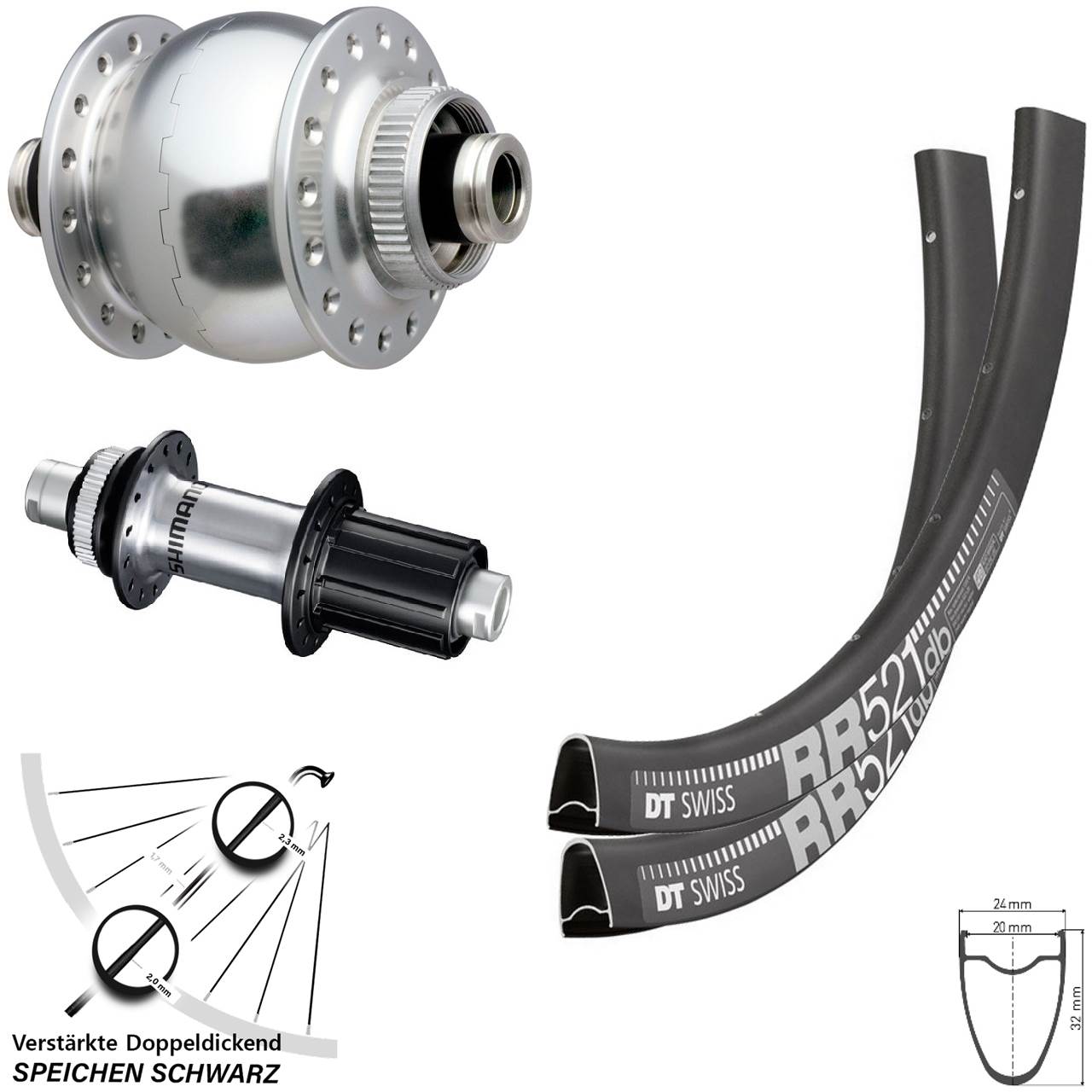 Disc Laufradsatz 12x100/142 28 Zoll DT Swiss RR 521 SONdelux Shimano FH-RS770 8-12 fach HG