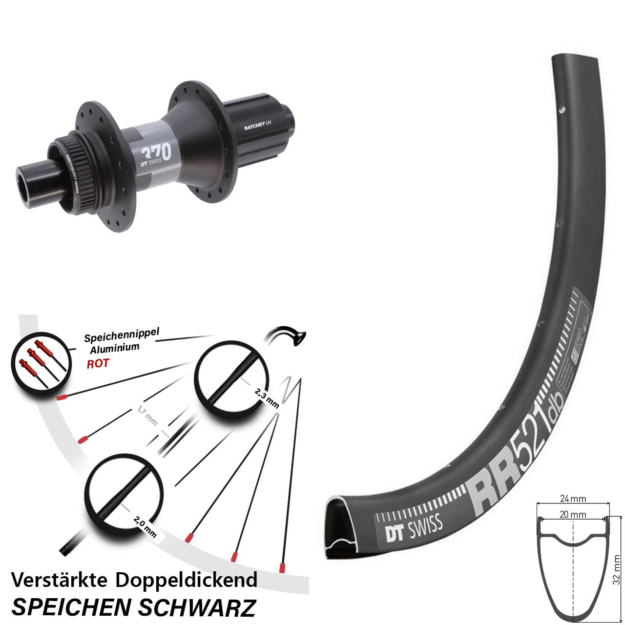 Disc Laufrad 28 Zoll DT Swiss RR521-370 11-12 fach 12x142