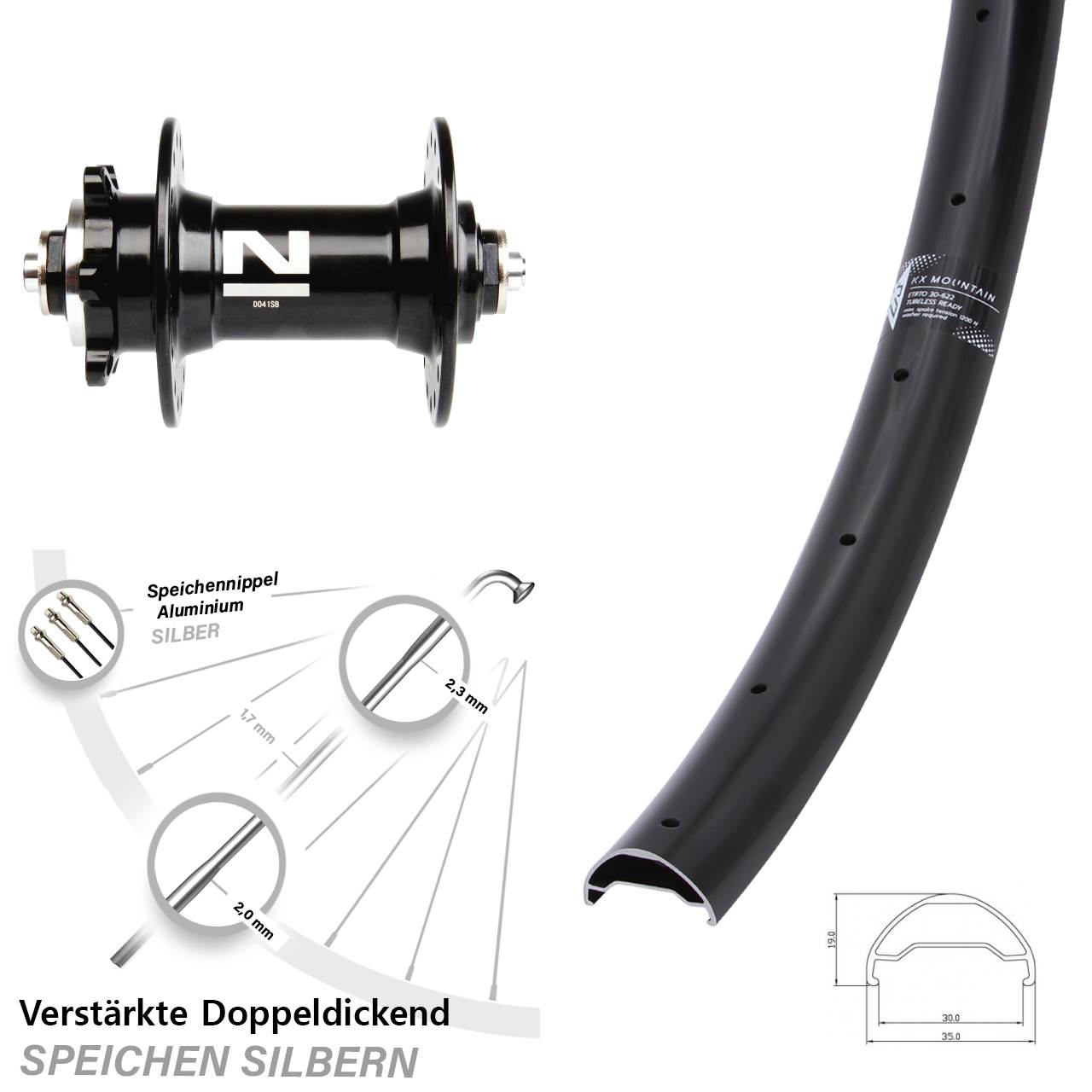 29 Zoll KX Mountain Novatec D041 6-Loch Vorderrad für Schnellspanner