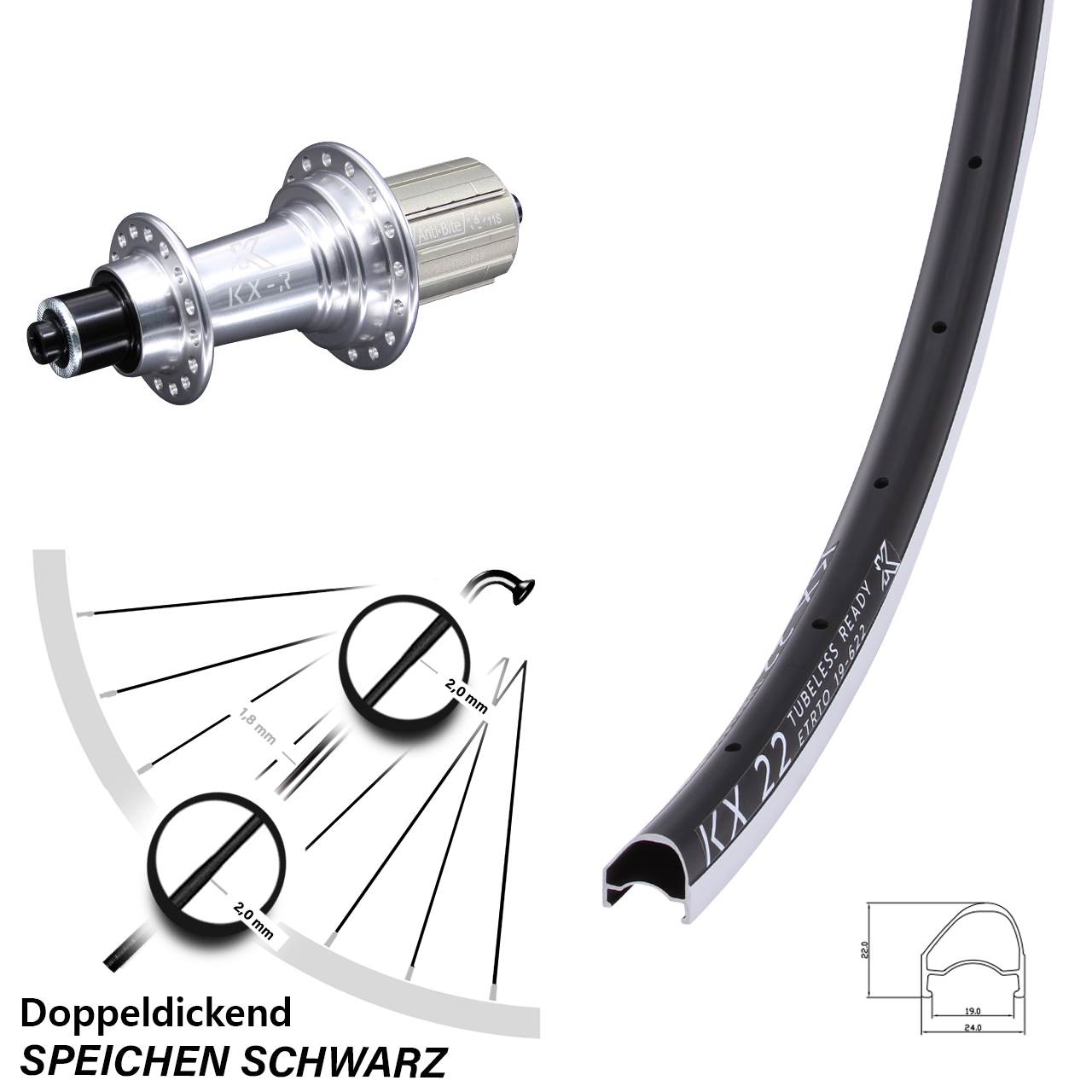 KX 22 OS KX-R 28 Zoll Hinterrad für Schnellspanner 8-12 fach HG