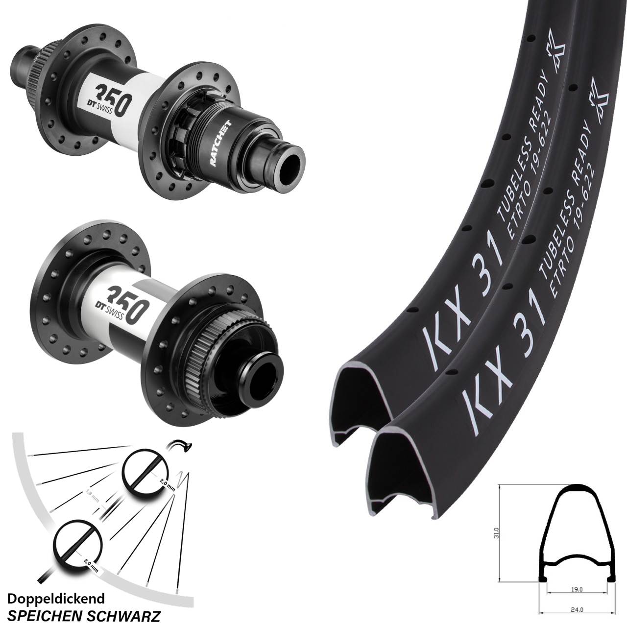 28 Zoll KX 31 DT Swiss 350 XDR Laufradsatz Centerlock 12x100/142
