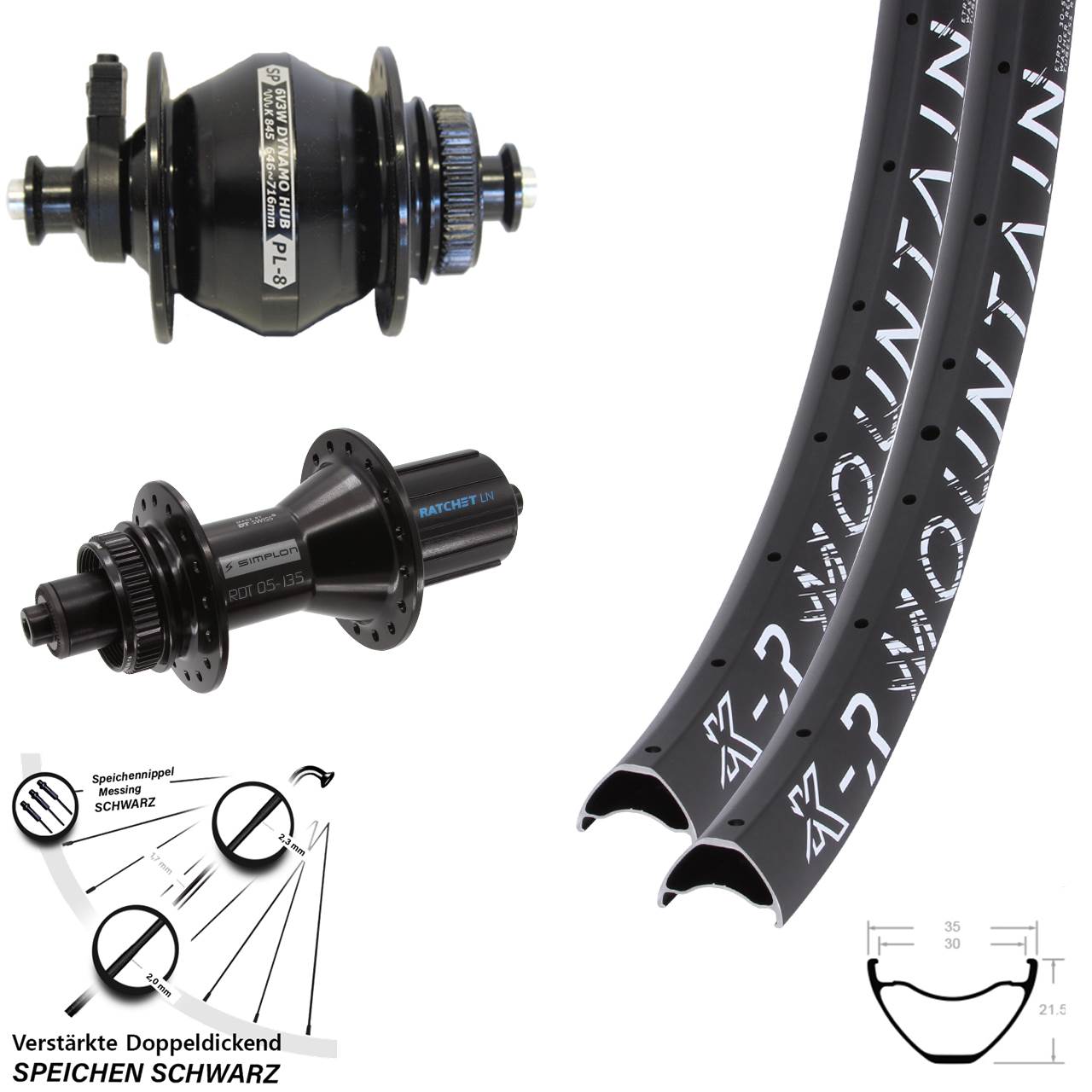KX-R Mountain DT Swiss 370 Hybrid Shutter PL-8 29+ Zoll Disc Laufrad-Satz QR