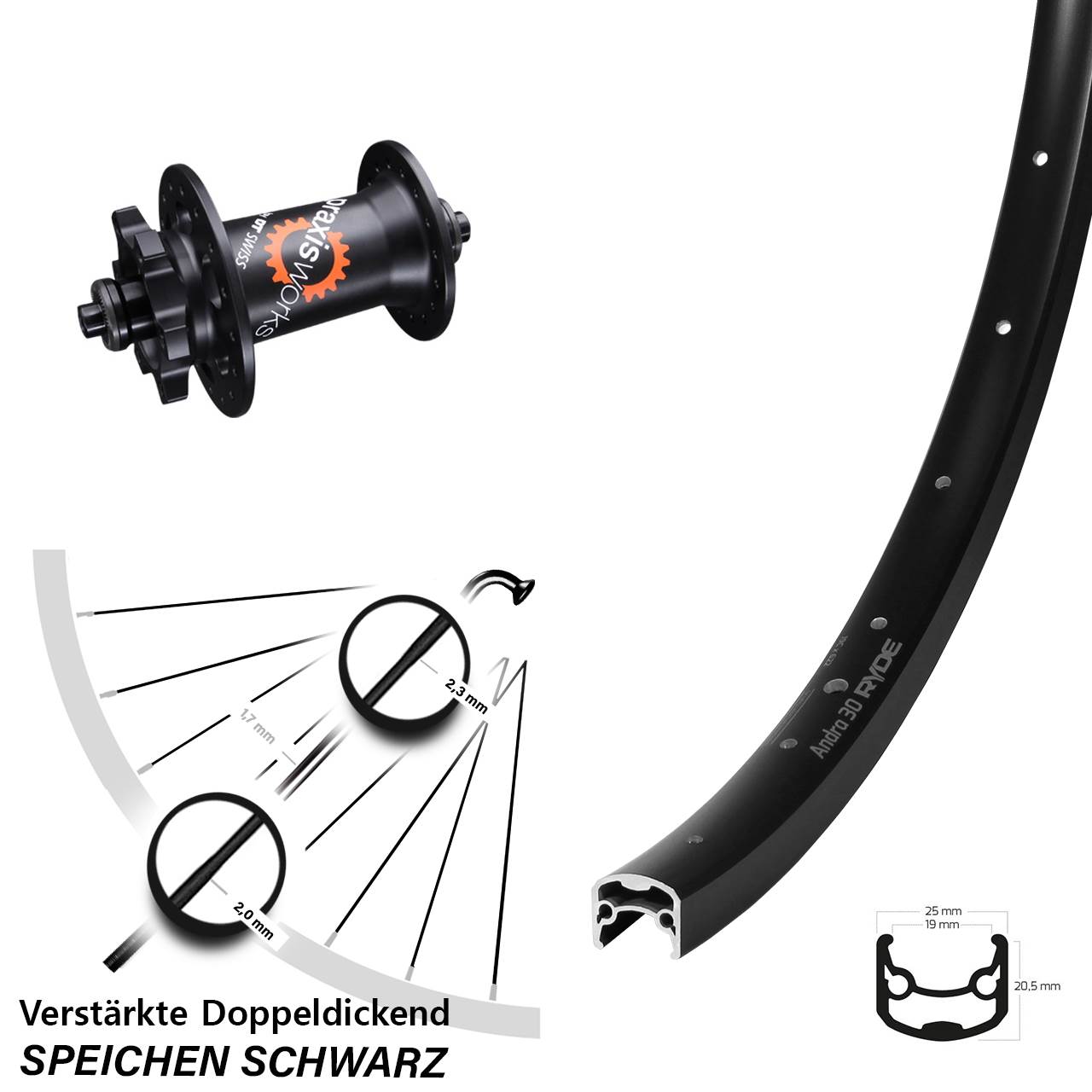 28 Zoll Ryde Andra 30 Disc DT Swiss 350 Vorderrad 6-Loch für Schnellspanner