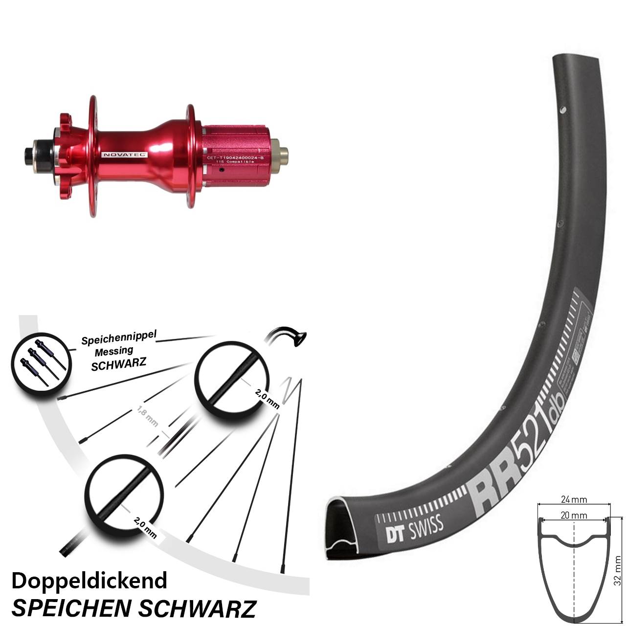 Hinterrad 6-Loch für Schnellspanner 28 Zoll DT Swiss RR521 Novatec D792 8-12 fach HG