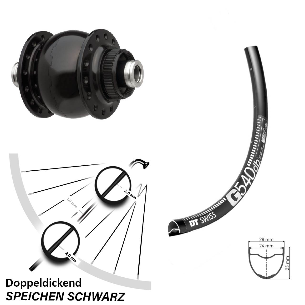 Disc Nabendynamo-Laufrad 650B DT Swiss G 540 SON 28 12x100