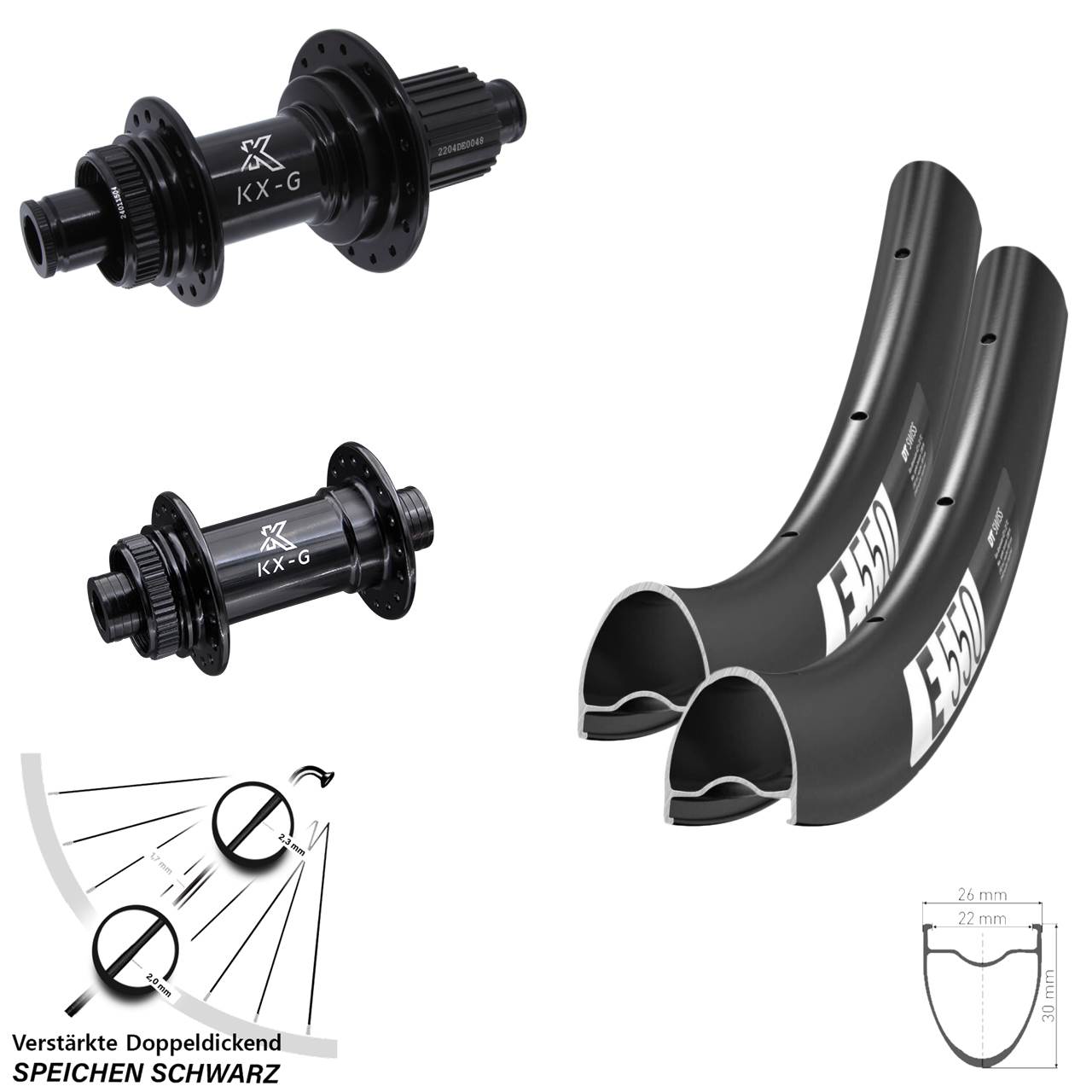Disc Laufradsatz 28 Zoll DT Swiss E550 KX-GS verstärkt Shimano Micro Spline 15x100 12x142