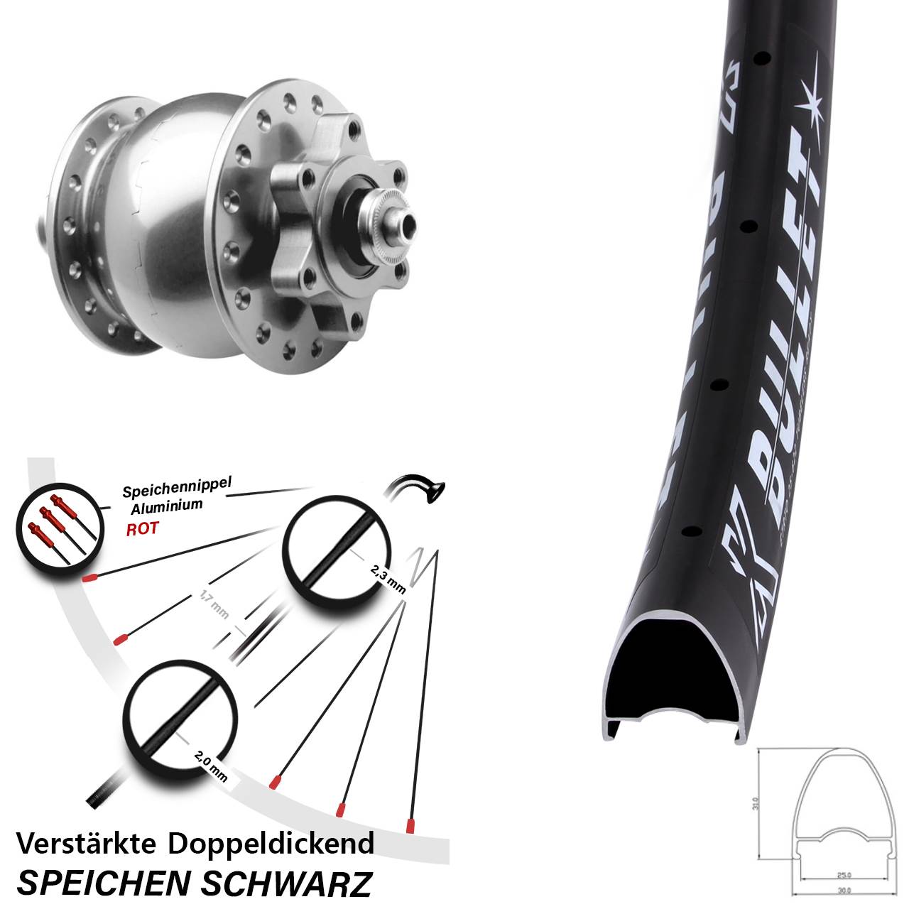6-Loch Dynamo-Vorderrad 29 Zoll KX Bullet SON 28 QR