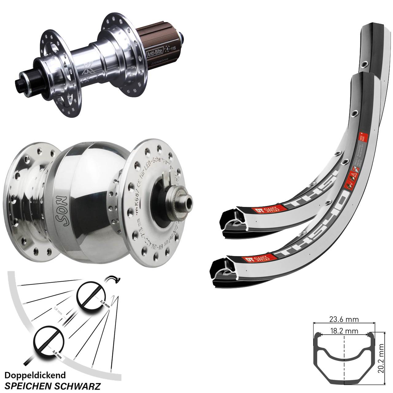 28 Zoll DT Swiss TK540 KX-T SON delux wide body Laufradsatz QR 8-12 fach