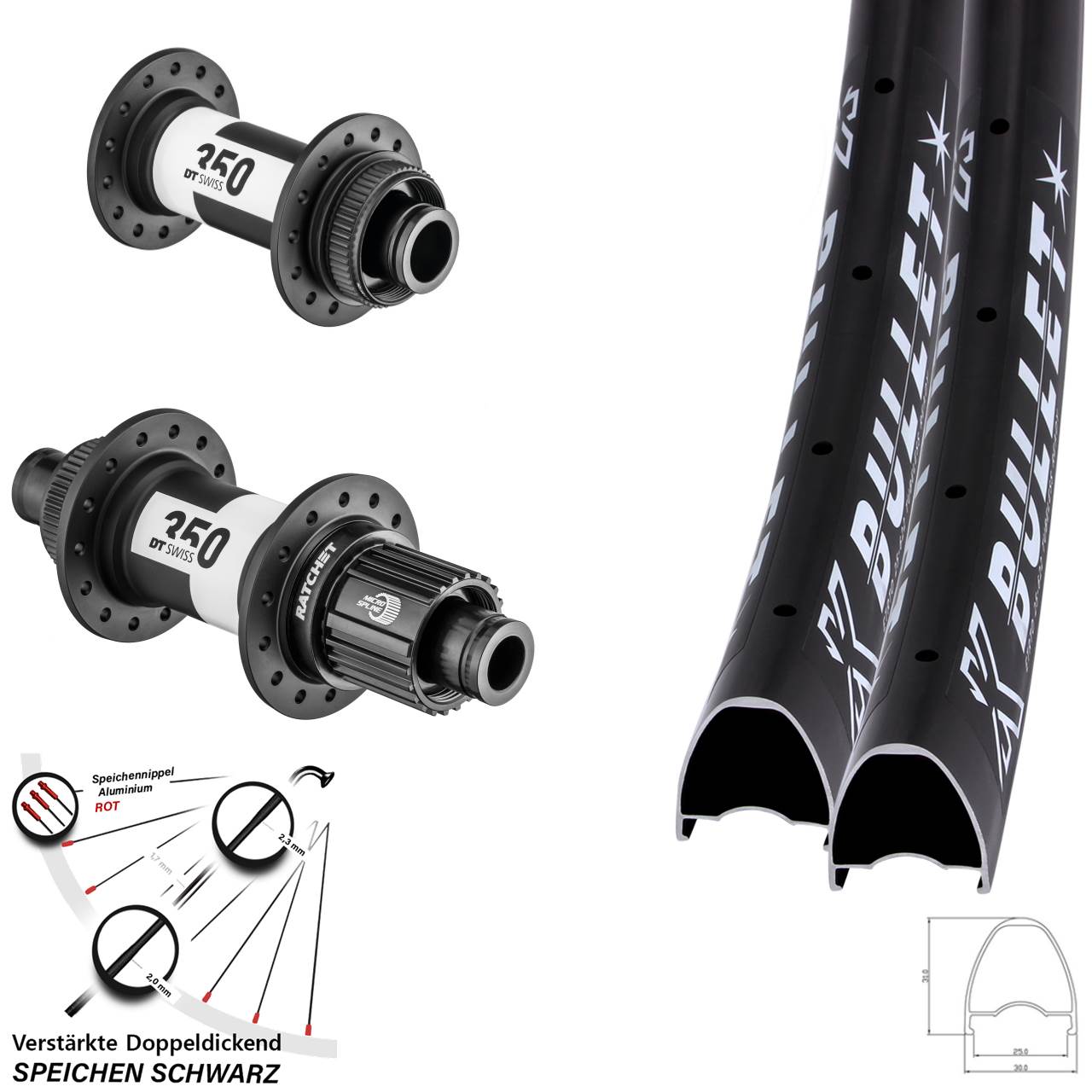 Disc Laufradsatz 28-29 Zoll KX Bullet DT Swiss 350 Shimano Micro Spline 15x100 12x142