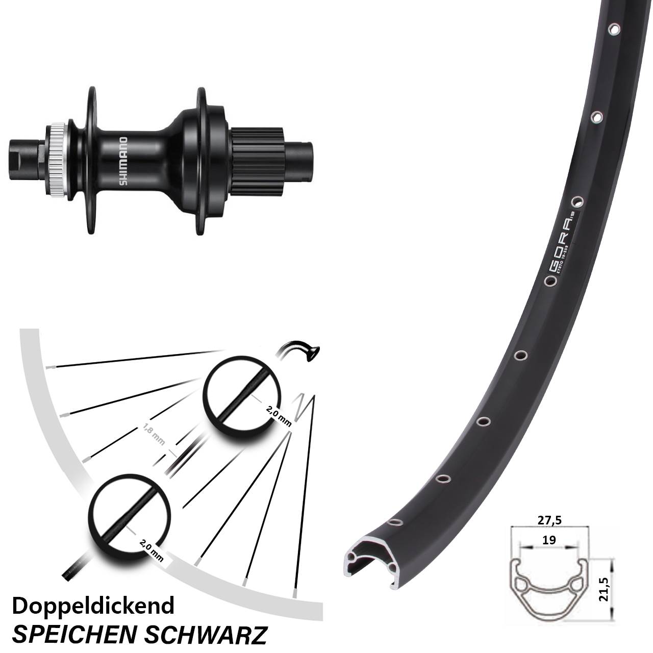 Disc Laufrad 12x142 26 Zoll Gora 19 Shimano FH-MT510 Shimano Micro Spline