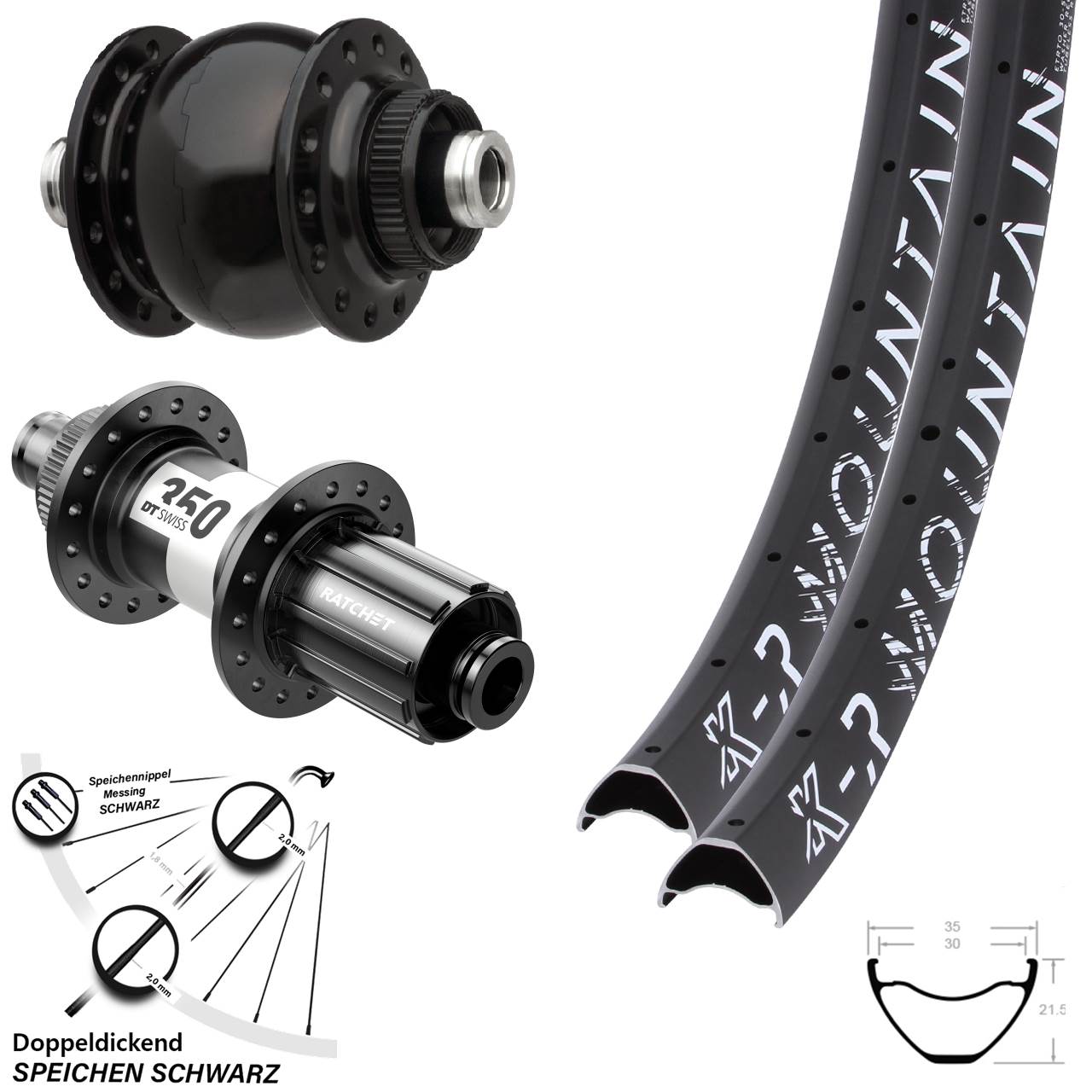 Laufradsatz 29 Zoll KX-R Mountain Centerlock 12x100/142 DT Swiss 350 SON 28 Nabendynamo HG