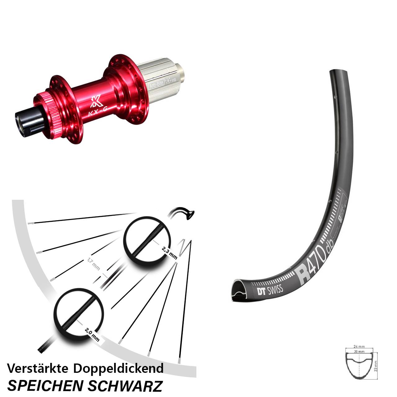 Disc Laufrad 28 Zoll DT Swiss R470 KX-G rot 8-12 fach 12x142
