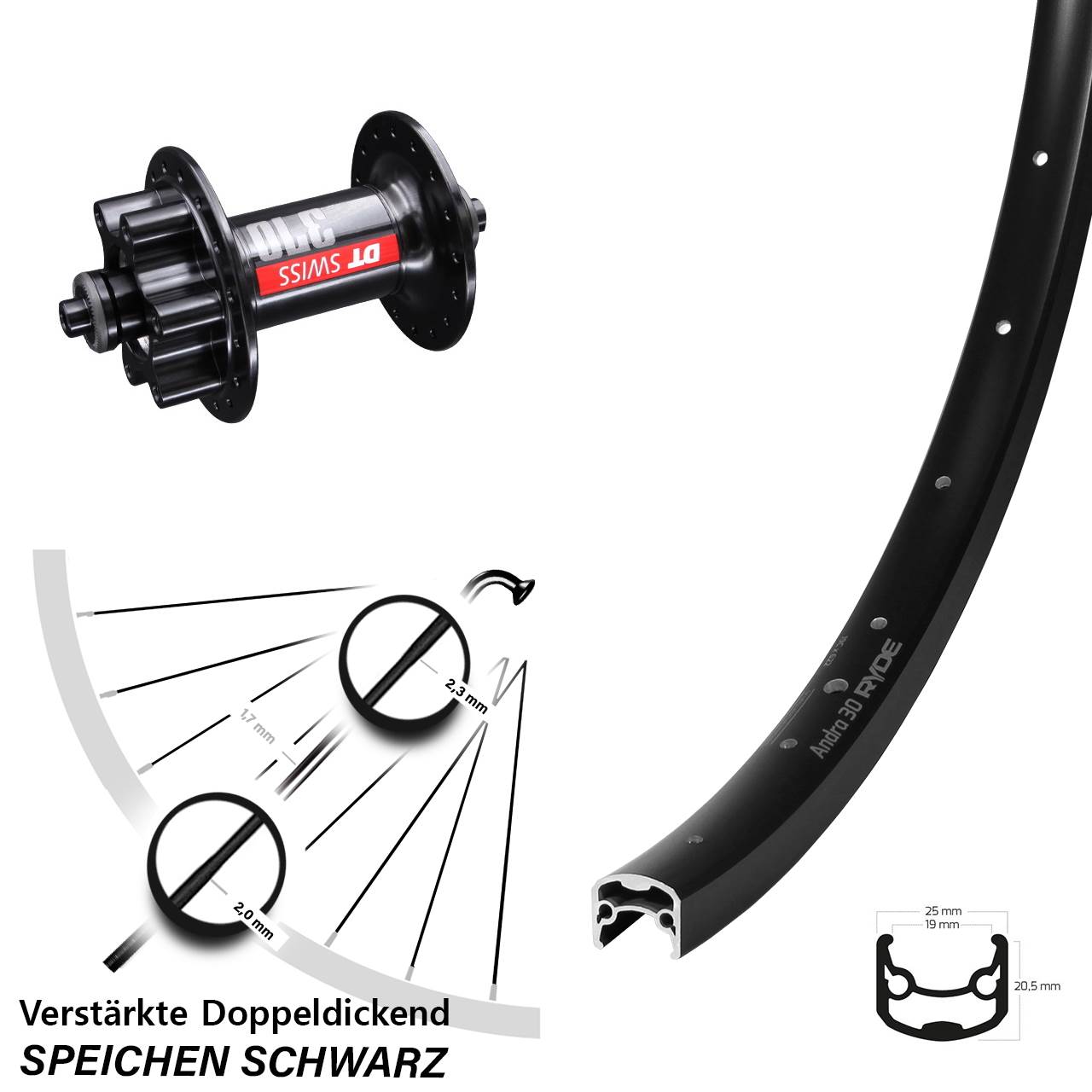 28-29 Zoll Ryde Andra 30 DT Swiss 370 Disc Laufrad QR