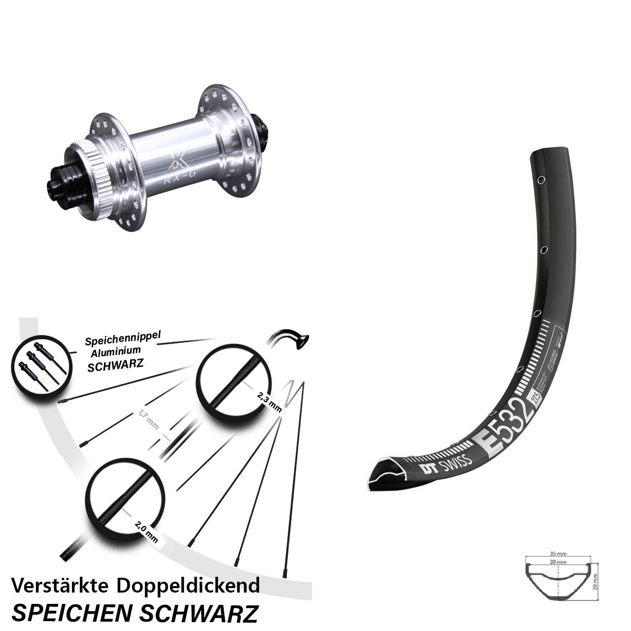DT Swiss E532 KX-G 29 Zoll Vorderrad Centerlock QR