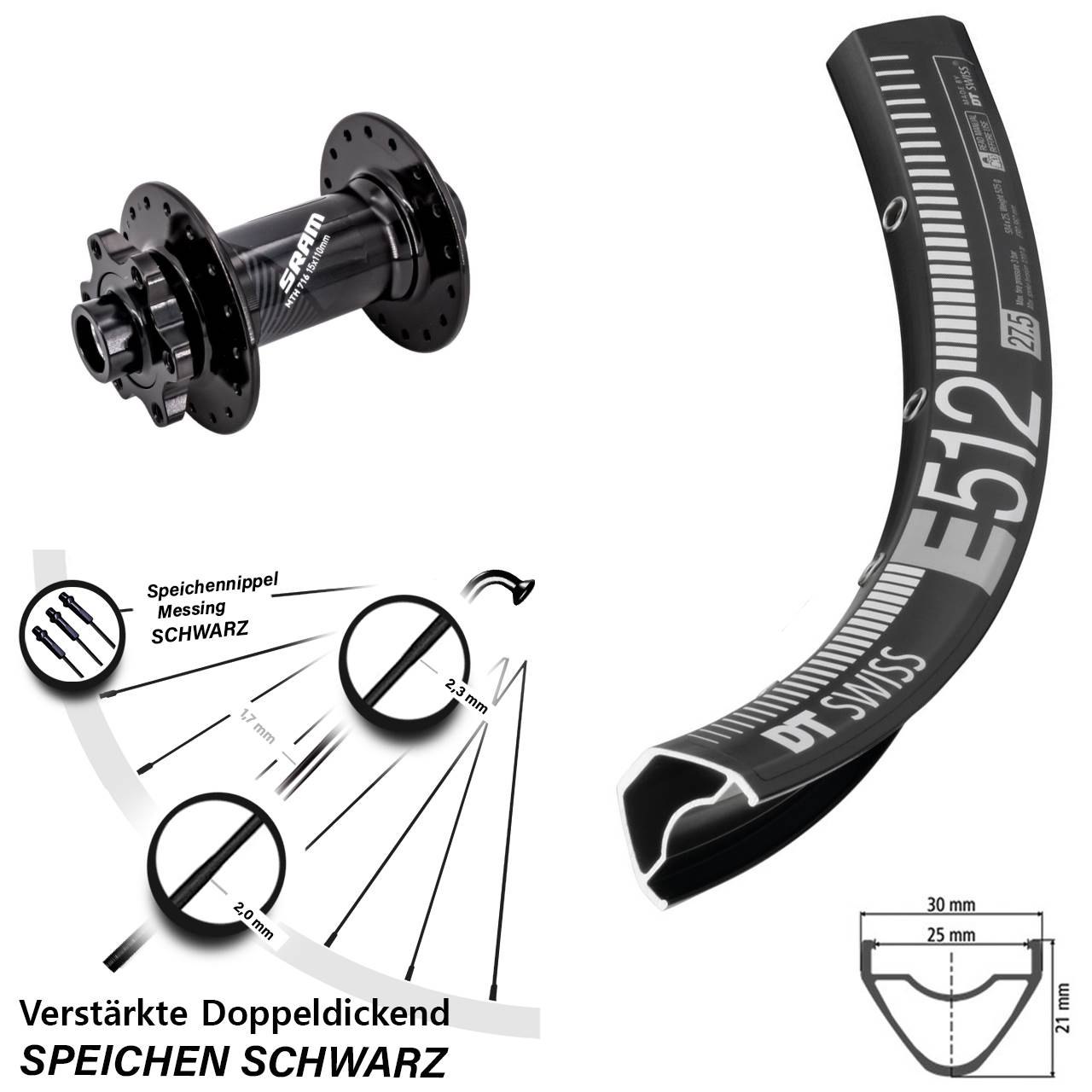 Disc Vorderrad 650B DT Swiss E512 Sram 716 15x110 Boost