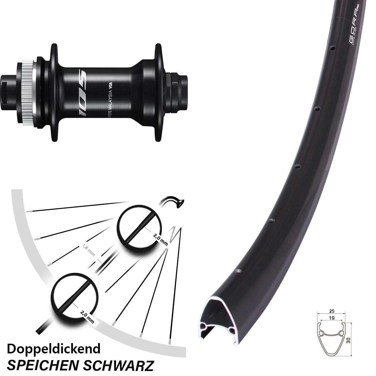 28 Zoll Gora Plus Shimano 105 HB-R7070 Vorderrad Centerlock 12x100