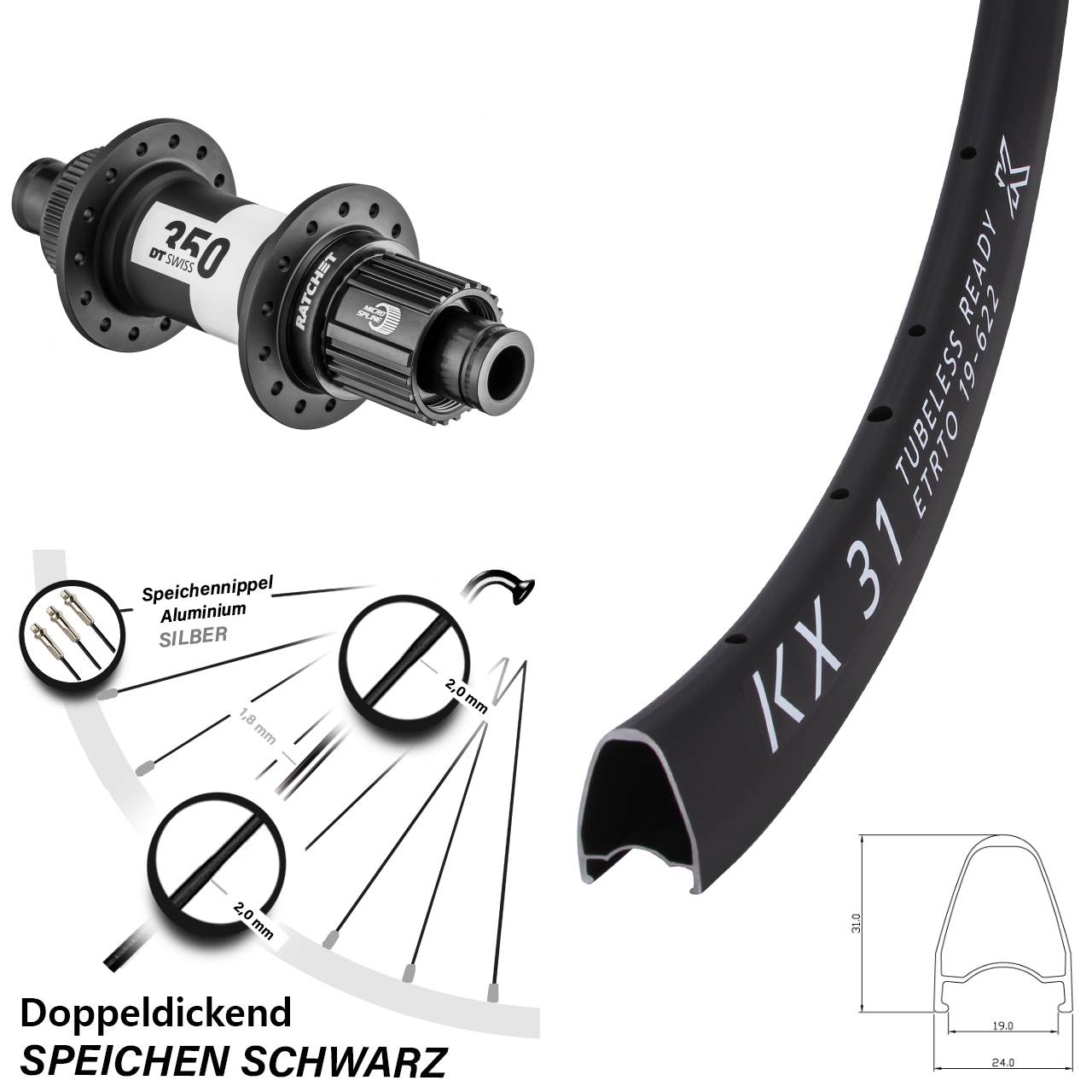 KX31 DT Swiss 350 28 Zoll Disc Hinterrad 12x142 Shimano Micro Spline