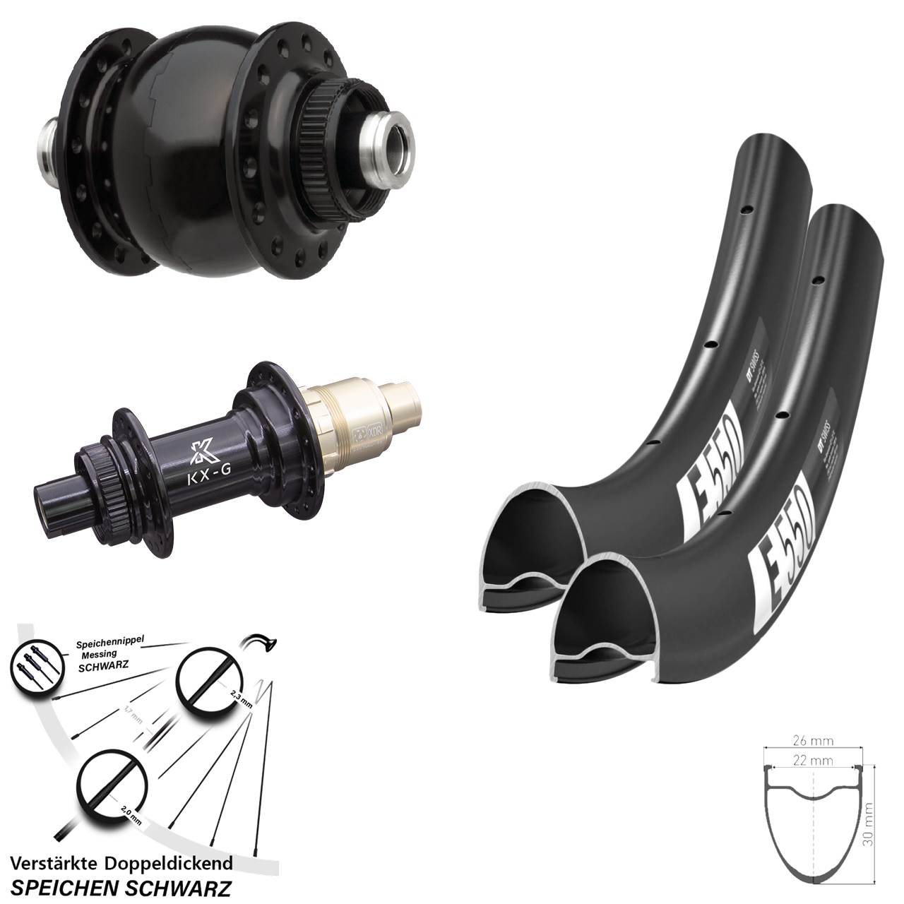 DT Swiss E550 KX-G SONdelux 28 Zoll Disc Laufradsatz 12x100/142 SRAM XDR
